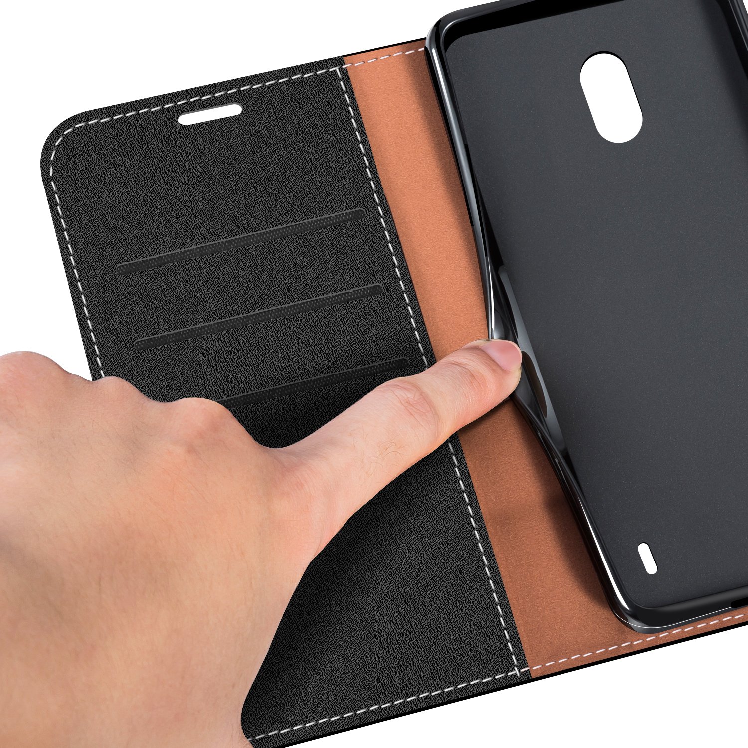 COODIO Custodia A Portafoglio In Pelle Per Nokia 2 (2017) - Cover A Libro Magnetica Con Slot Per Carte E Funzione Stand, Nero - 3