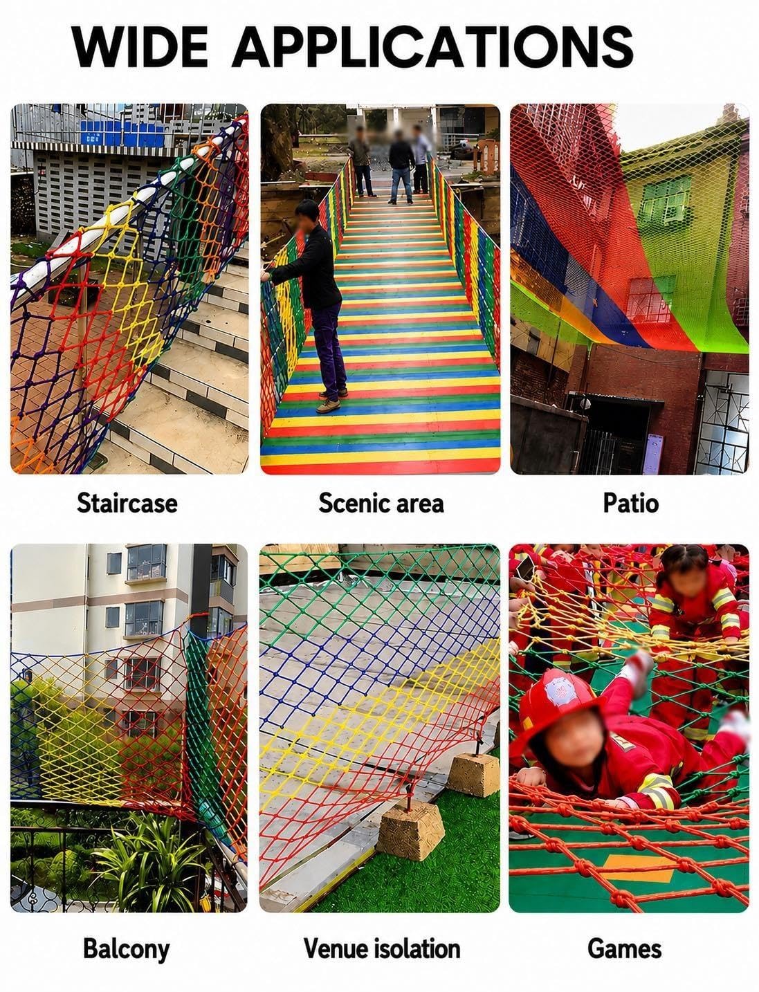 Buntes Kletternetz 10 mm, Outdoor-Seilnetz für Treppe und Terrasse | 10 mm geflochtenes Nylon; faltbares Design; Öffnungsgrößen 10 x 10 cm/5 x 5 cm(5x5cm hole,1.2x4meter)