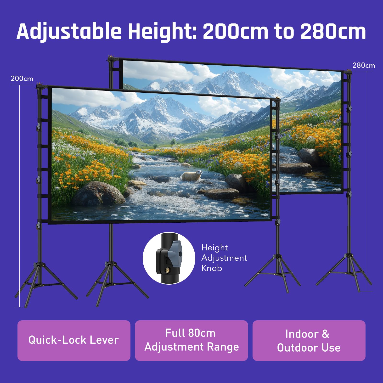 Schermo Proiettore 120 Pollic con Treppiede, LEORFI Telo Proiettore Portatile 16:9 4K Full HD, Schermo di Proiezione Pieghevole, con Borsa per il Trasporto, Adatto per Interni Ed esterni, Home Cinema