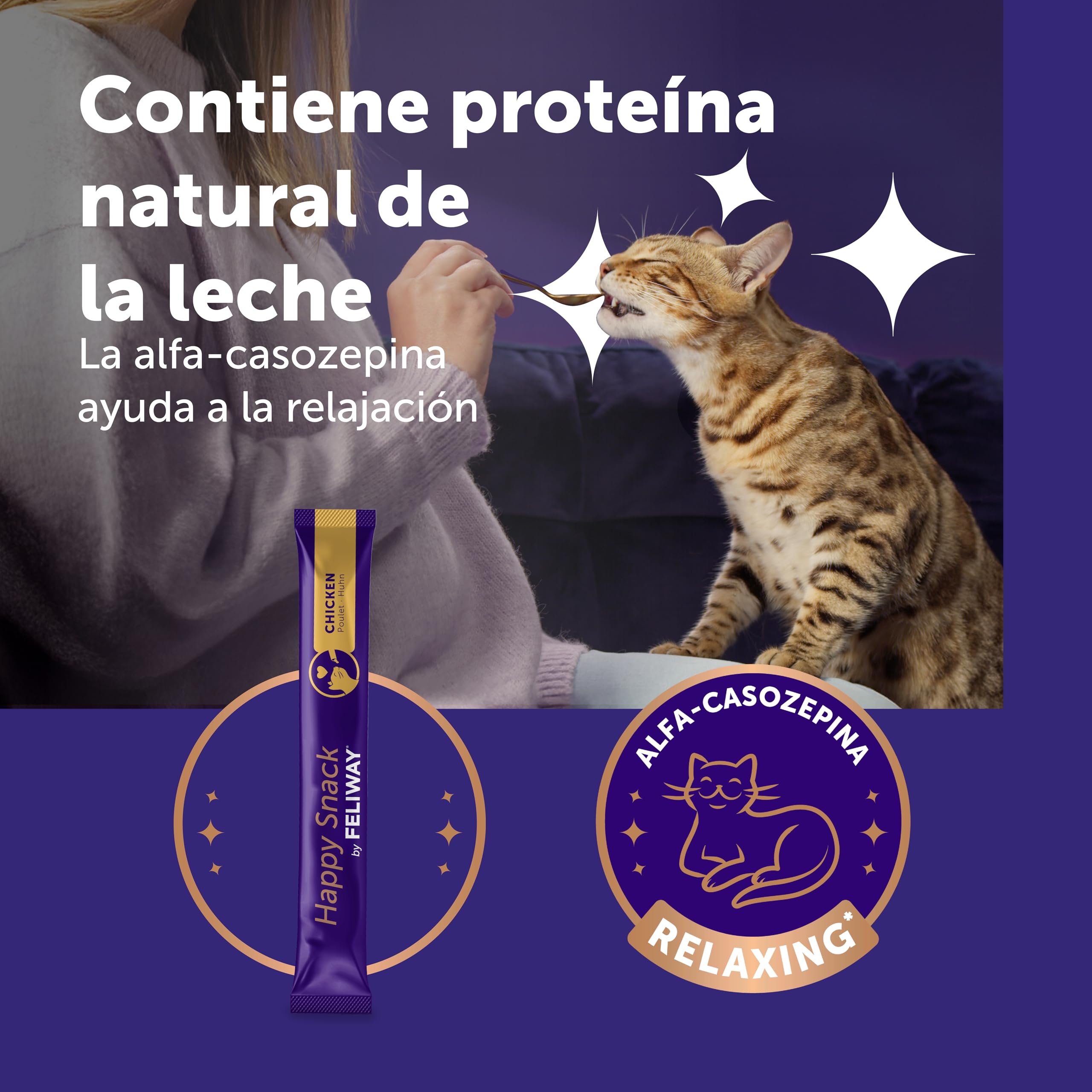 FELIWAY Happy Snack - Deliciosos y cremosos premios calmantes para gatos (6 sobres). Ayuda a los gatos a sentirse más tranquilos y a mejorar vuestro vínculo.