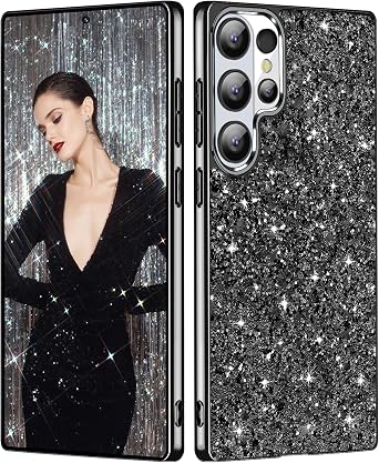 S26 Ultra Glitter Case for Samsung Galaxy S26 Ultra 5G Phone Case for Women Girls, Slim Ultra Thin Matte Back Shockproof Protective Cover for Samsung S26 Ultra 5G, Crystal Bling Case, 2026 Black