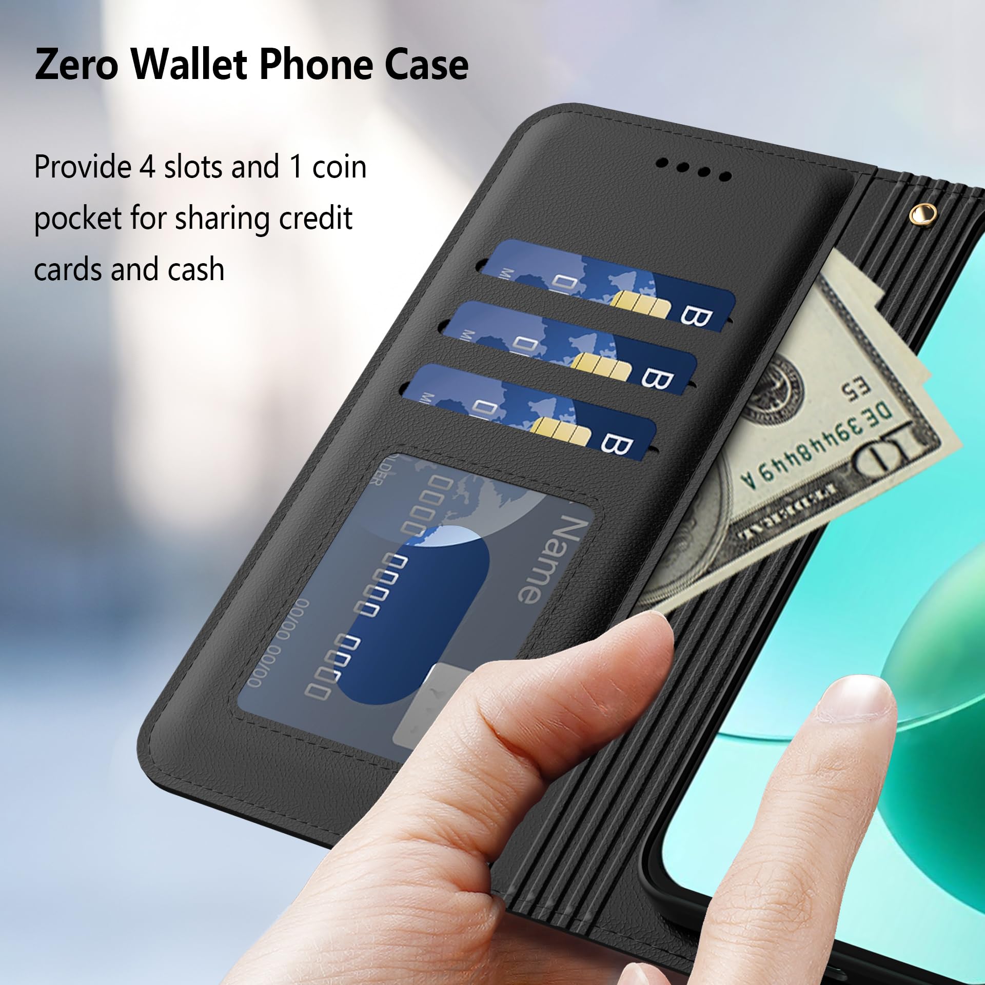 Aiziki Custodia per Honor 400 Lite, Copertura Protettiva in Pelle PU Premium, Pieghevole, Aspirazione Magnetica, Prevenzione Delle Cadute, Carta Fessura - Nero