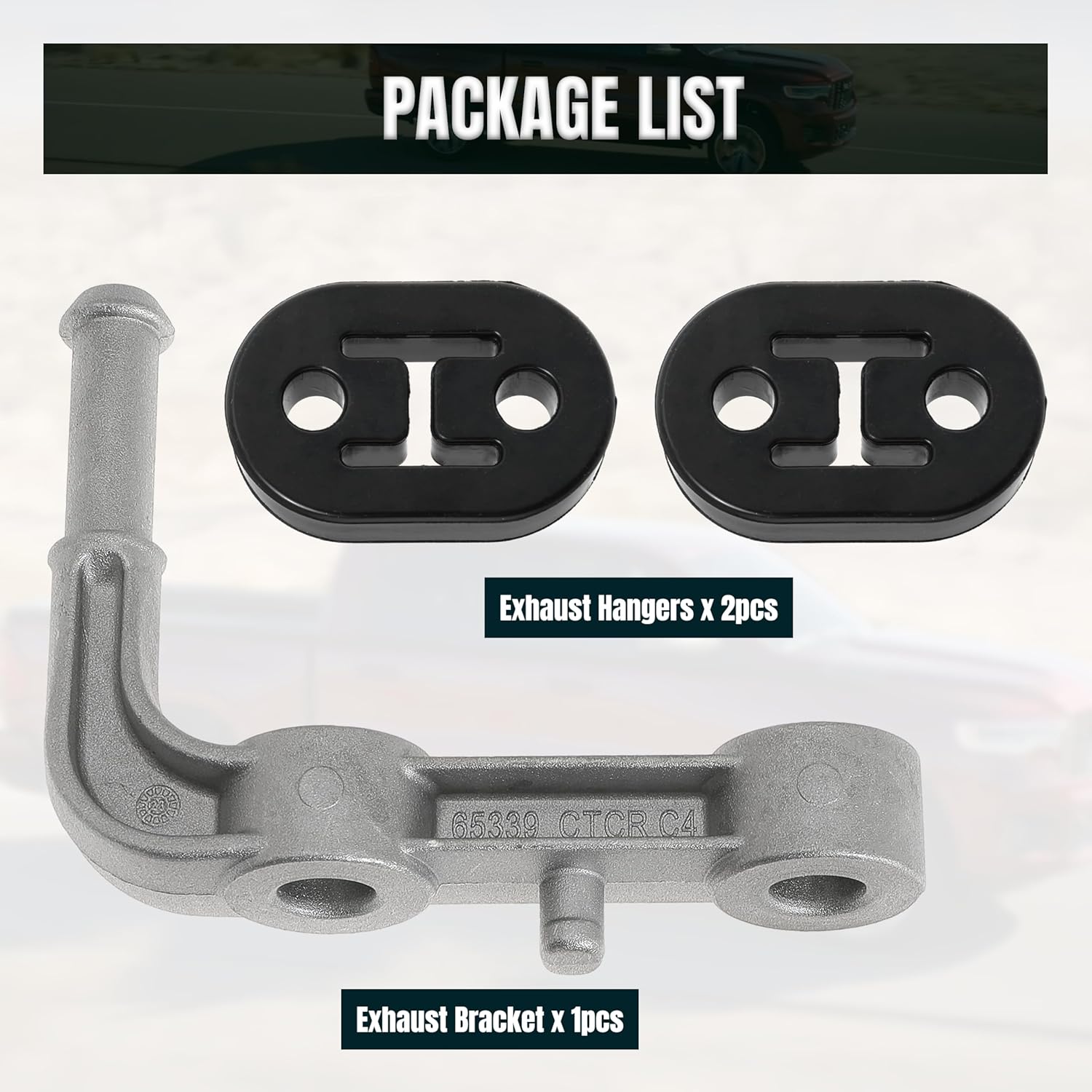 68275662AB Rear Left Exhaust Bracket Driver Side Muffler Support Assembly for Ram 1500 5.7 6.2 2019-2024 5.7L 6.2L with 2pcs Rubber Exhaust Hanger Insulator Support Bushing
