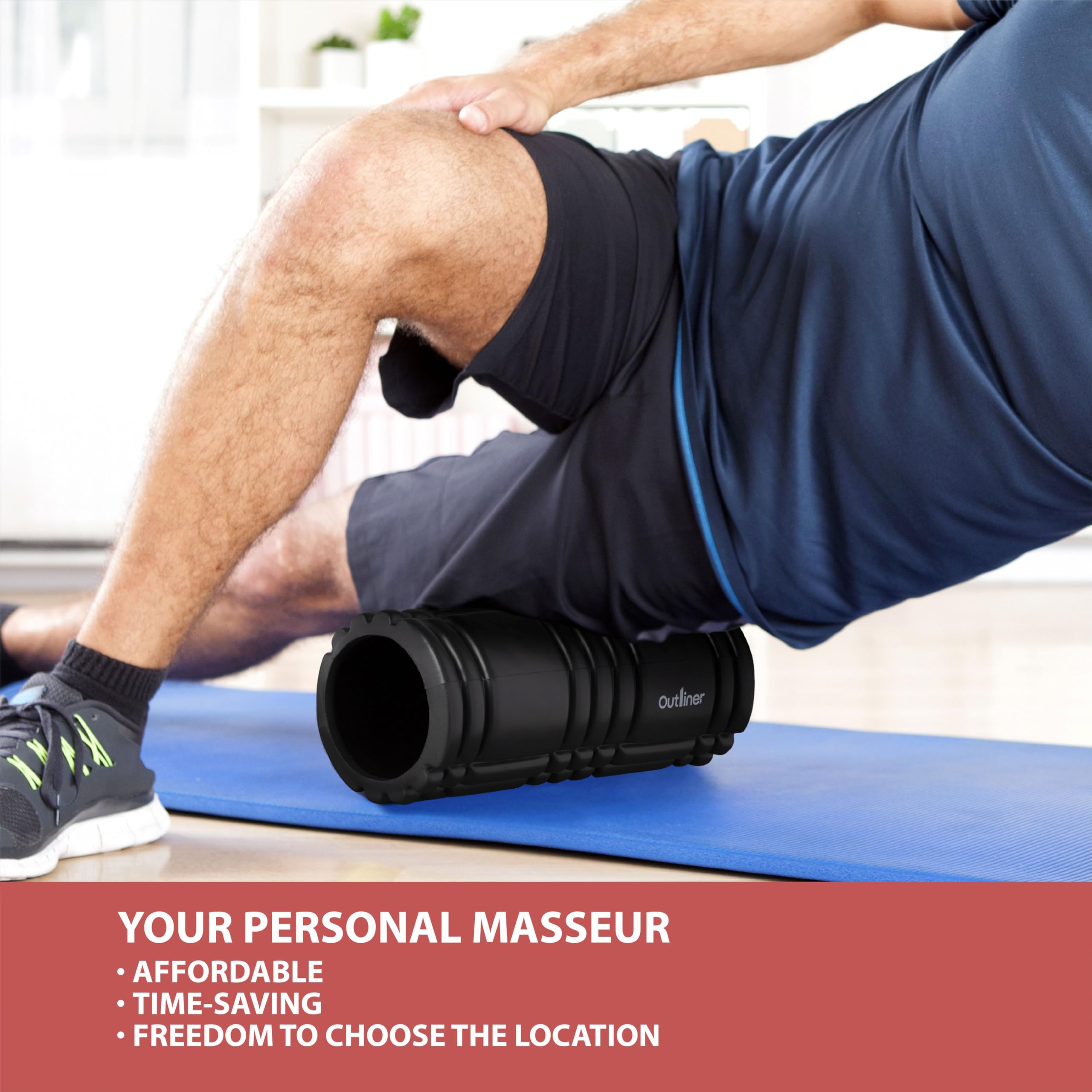 OUTLINER | Rullo per Stretching e Yoga - 33cm | Rullo Pilates | Rullo Massaggio Muscolare | Roller Palestra - Tutti i Gruppi Muscolari | Rullo Massaggio Muscolare Schiena | Nero