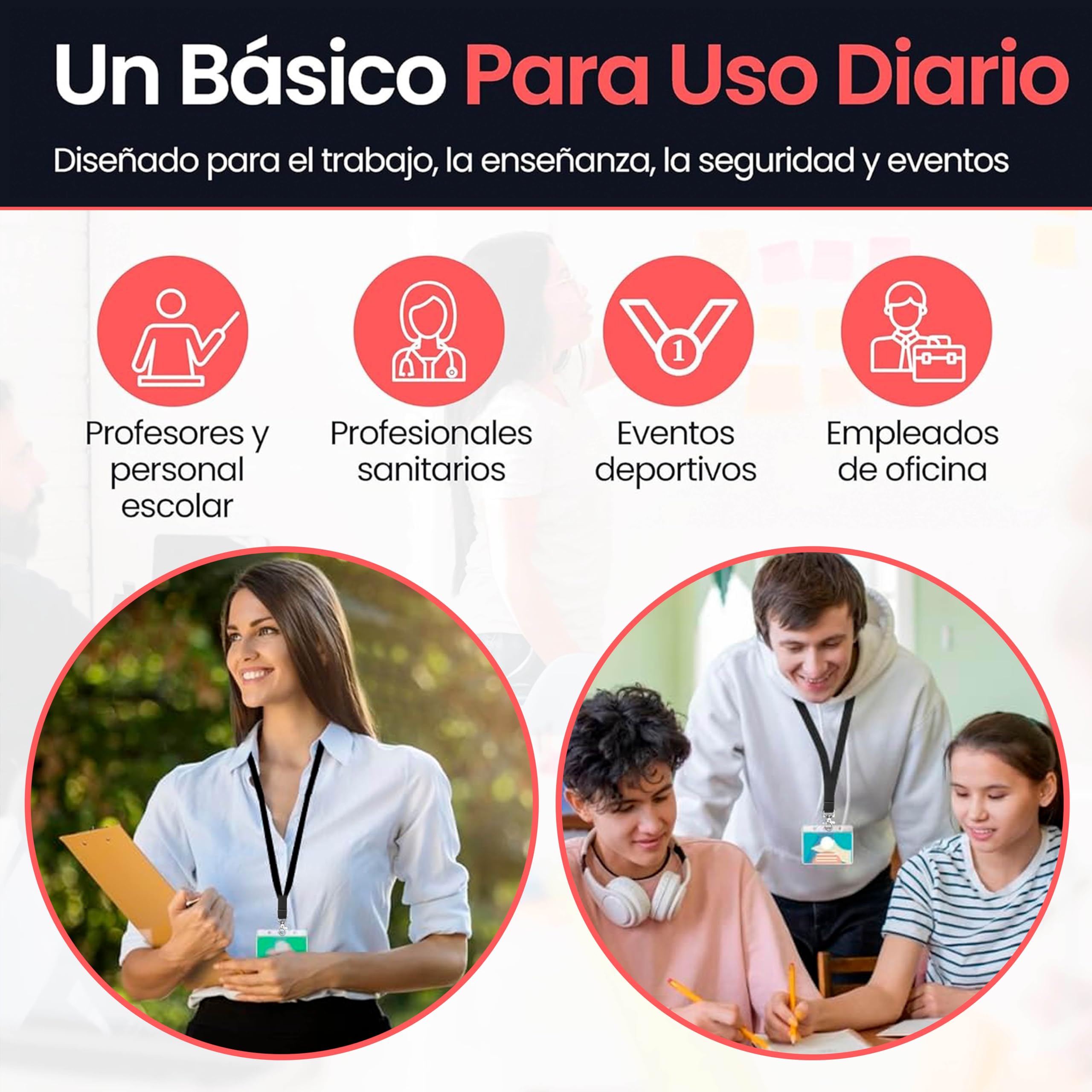 Pack Lanyards Colores Gancho Metálico - Lote Lanyard Colores Polyester 2cm Ancho y 46cm Largo para Cuello - Llaves - Tarjetas Identificativas - Pendrive