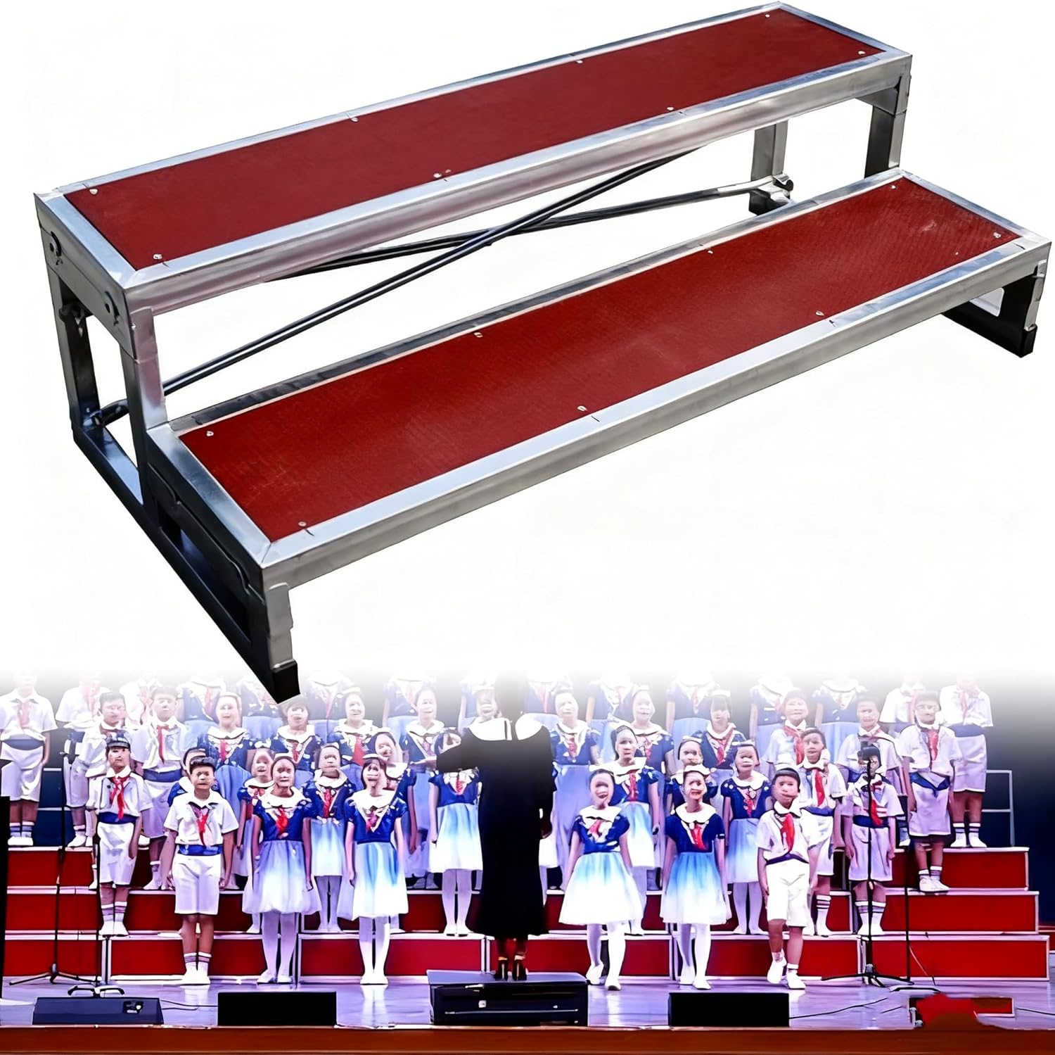Portable 2-Tier Heavy-Duty Choral Riser Stand for Choirs, Churches, Schools, Events & Ceremonies - Sturdy, Easy to Assemble, Ideal for Performances & Presentations