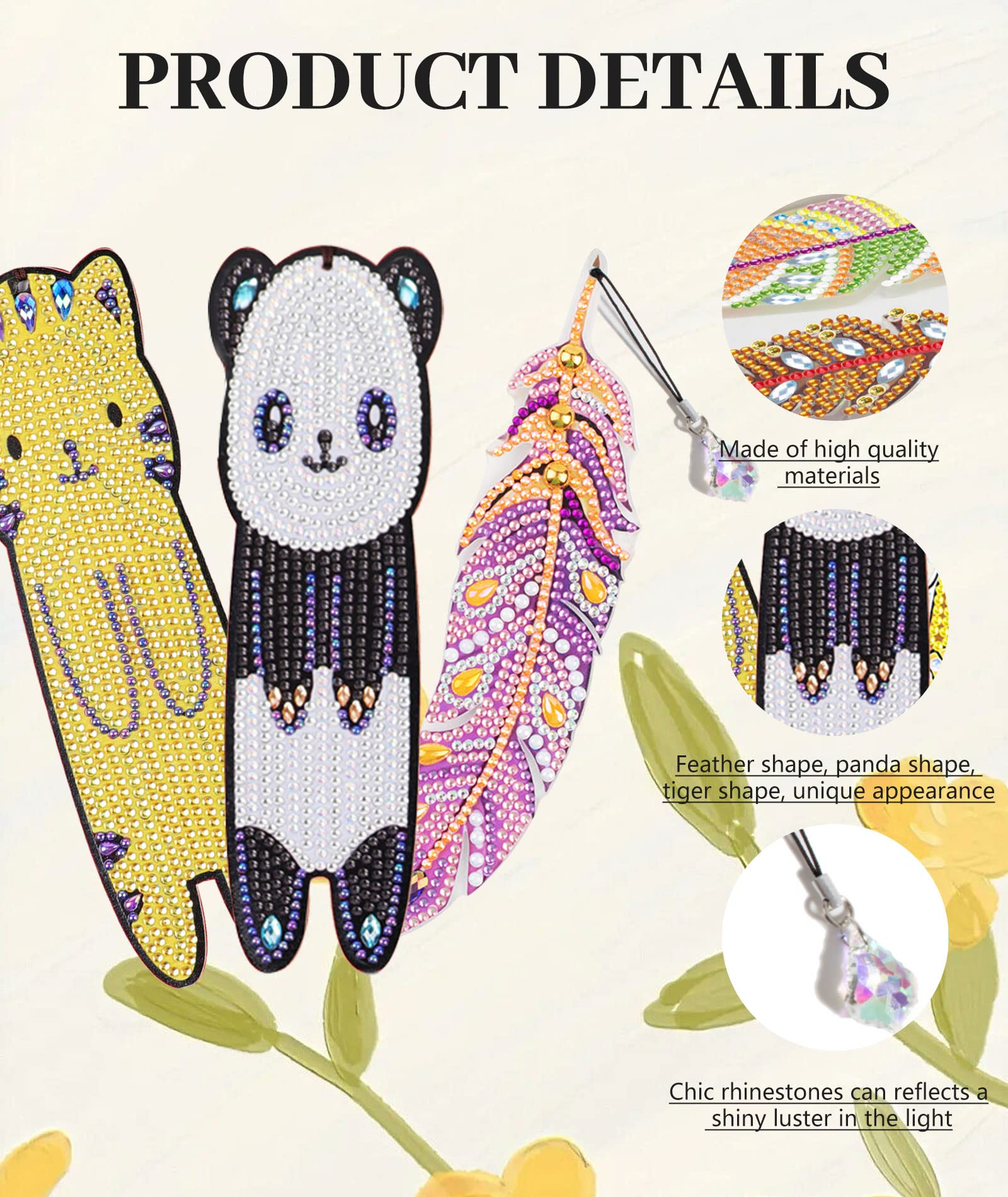 6 Pièces Marque Pages Peinture D'art Diamant Signets Plume