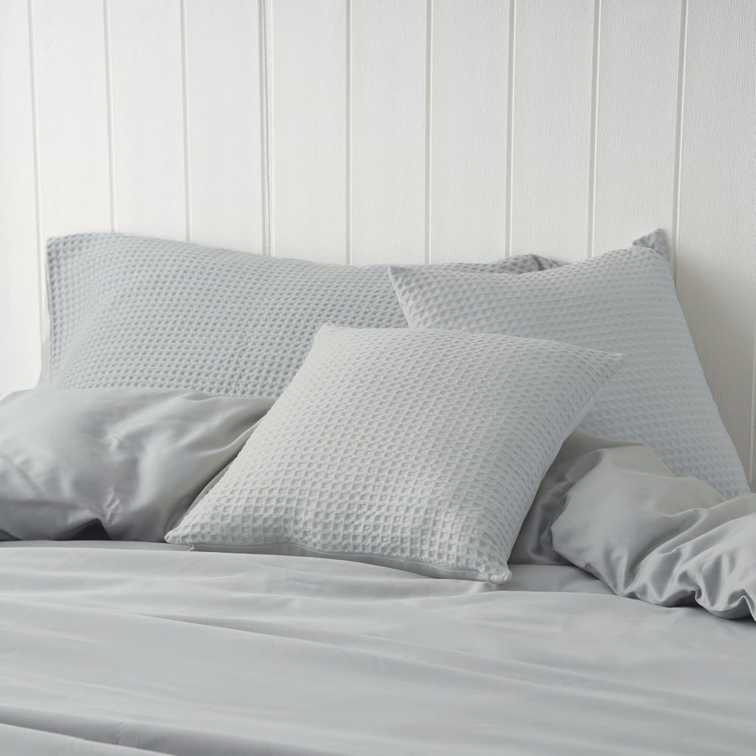 100% Egyptian Cotton 600 TC Waffle Weave Throw Pillow Covers 2 Pack, Ultra Soft Breathable Euro Pillow Shams Covers, Decorative Cushion Covers for Bed Couch Sofa Car, No Insert, Grey, 26" x 26" - Image 6