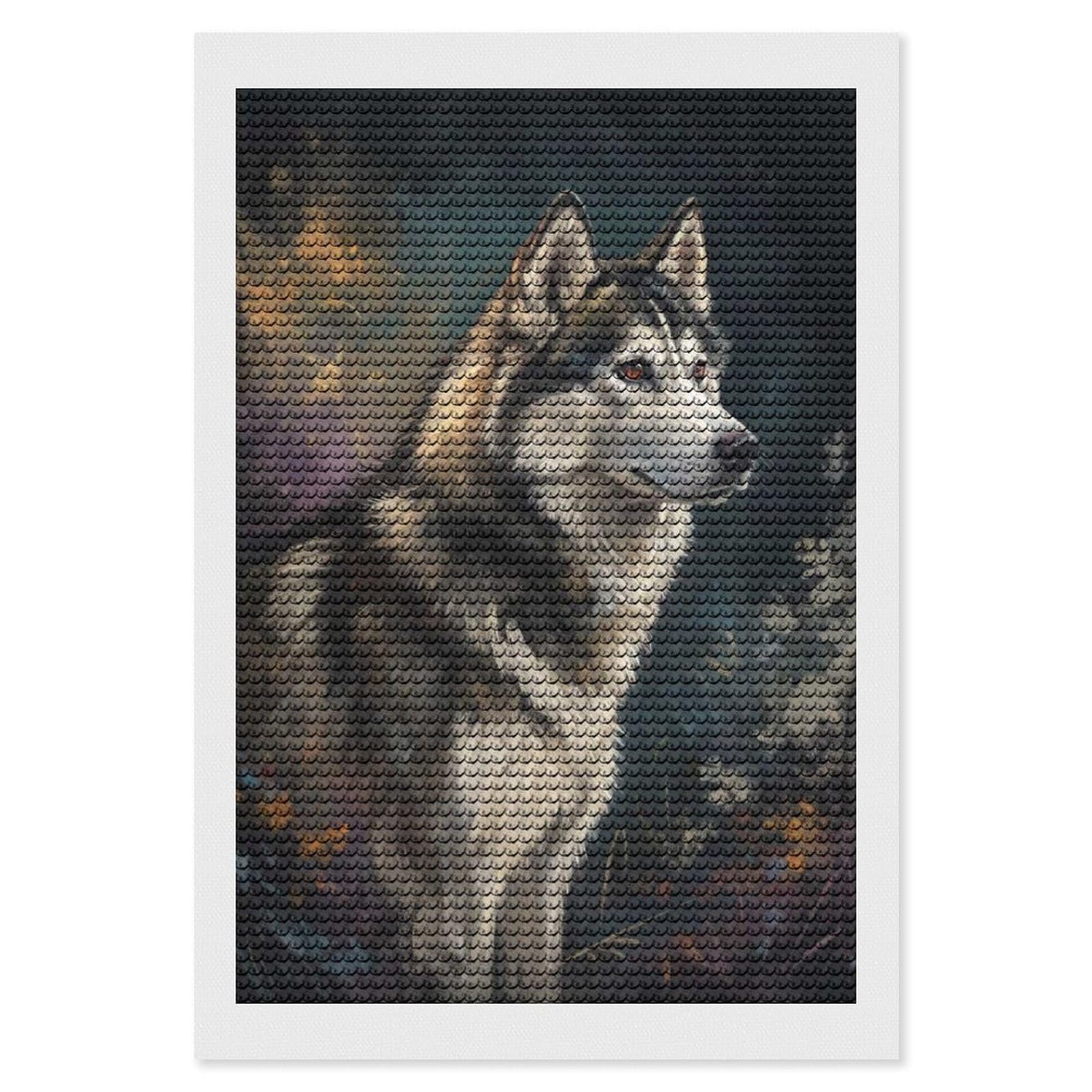 Junmoney Majestic Husky Portrait DIY Diamond Art Canvas Kit 8"x12", Simple to Start, Fun Craft Experience, Modern Decor, Gift Idea, Adhesive Canvas