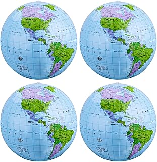 SBYURE 4 Pack 16 Inches Inflatable Globe PVC Earth Blow up World Globe Beach Ball for Beach Playing,Party Bags,Teaching