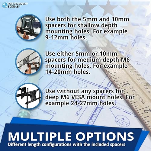 Miniatura 5 de ReplacementScrews Tornillos de montaje en pared para TV M6 de 1.181 in - Kit de accesorios de montaje universal métrico M6 - Incluye arandelas y