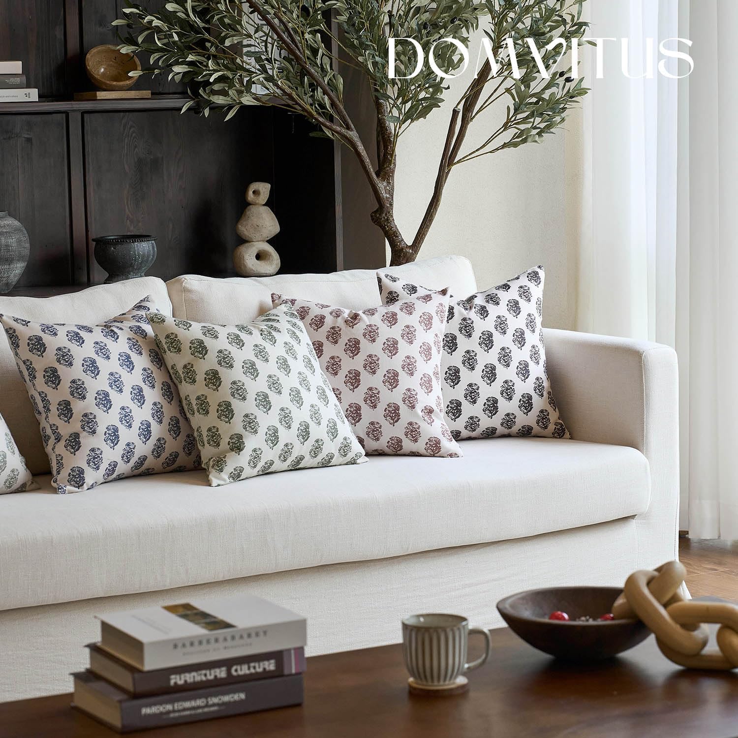 DOMVITUS Set of 2 Floral Pillow Covers 18x18, Block Print Pillow Covers Vintage Neutral Decorative Farmhouse Throw Pillow Covers for Couch Bed Living Room Light Camel - Image 7