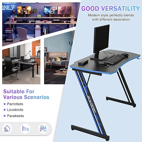 Miniatura 6 de Escritorio Gmaing en forma de Z de 47 pulgadas, escritorio para computadora, estación de trabajo ergonómica, superficie de fibra de carbono, mesa de