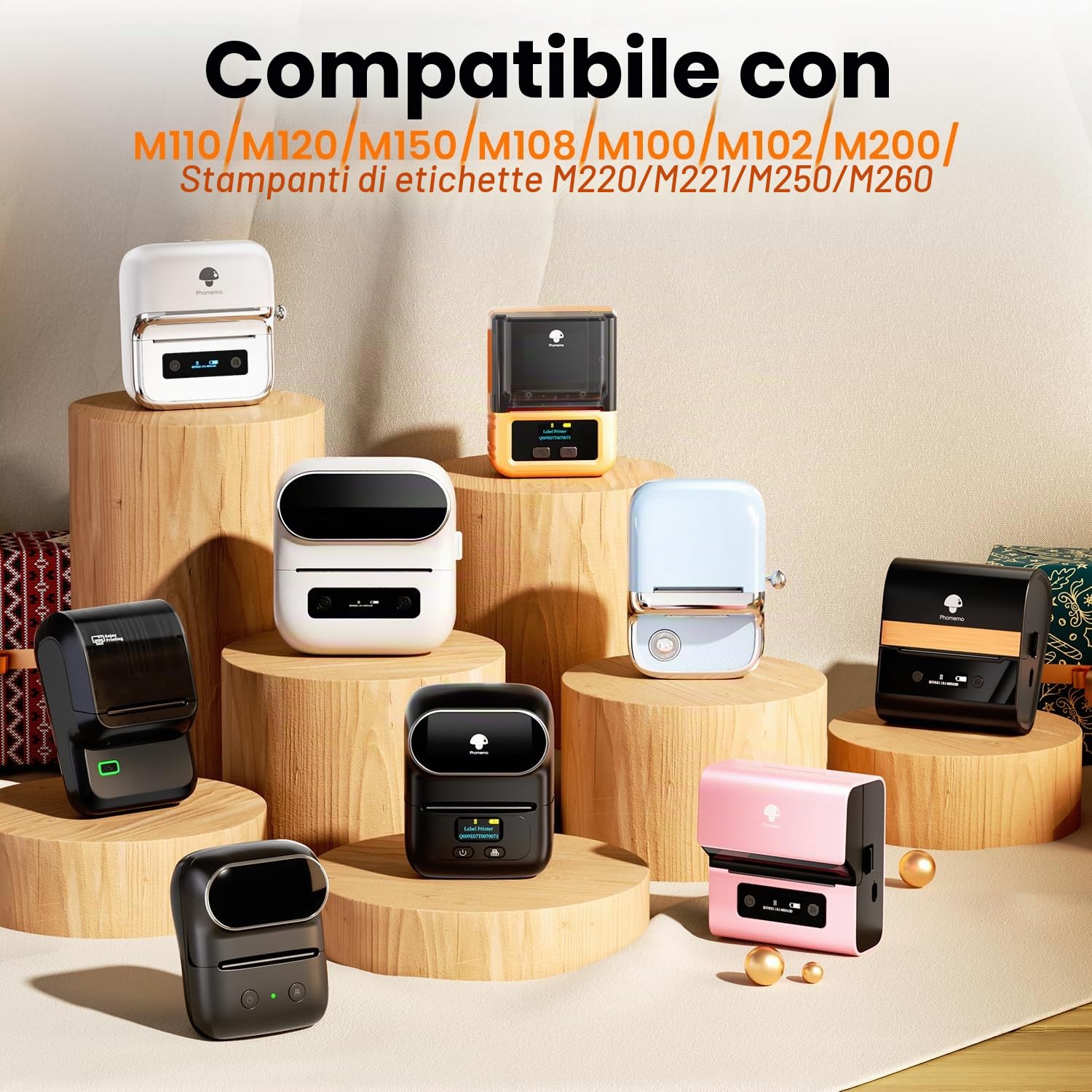 Phomemo 6 Rotoli Etichette Adesive per M110/M220/M108, 50×30mm, 2070 Pcs | Phomemo M110/M220/M108/M221 Etichette autoadesive termiche impermeabili per Logos, aziende, negozi, famiglie, scuole, bianco