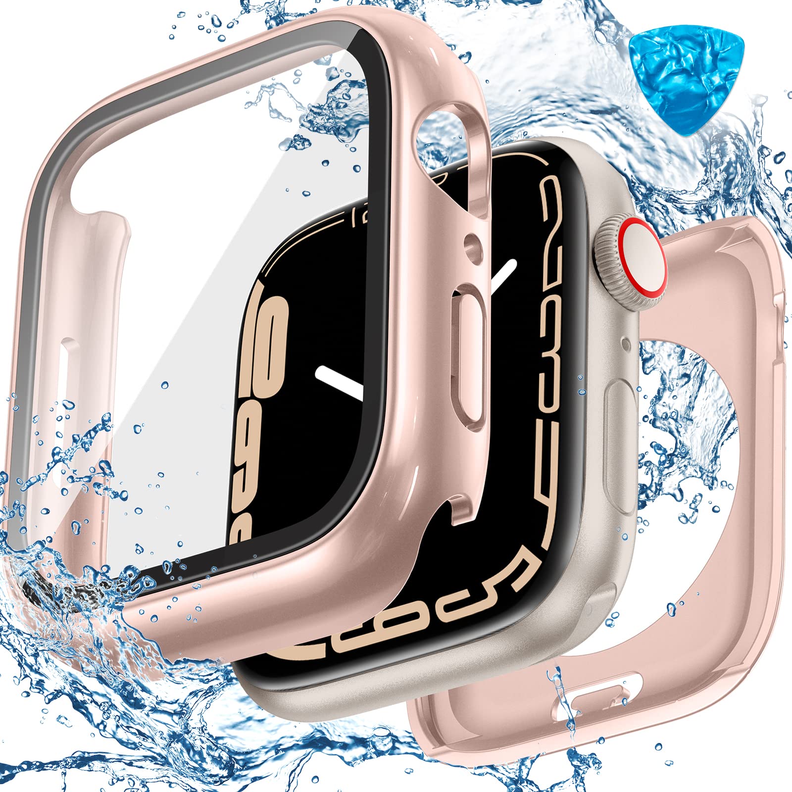 3 in 1 Goton Waterproof Hard Case for Apple Watch Screen Protector 44mm, 360° Slim Full Protective Tempered Glass Face Cover + Back Hard PC Bumper for