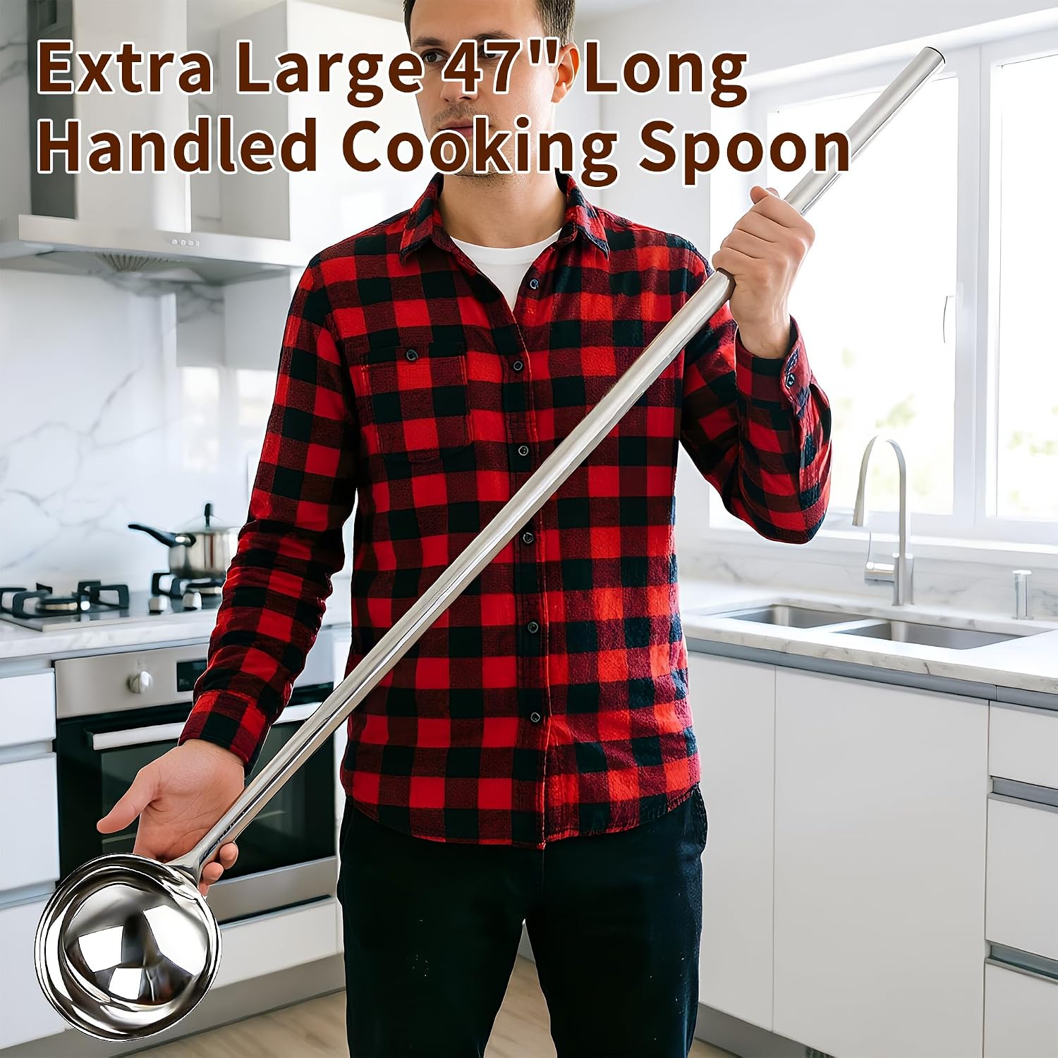 THOUSANDSUNNY Extra Large Stainless Steel Spoon, 47” Large Spoon Giant Commercial Cooking Ladle Big Utensils for Kitchen Home