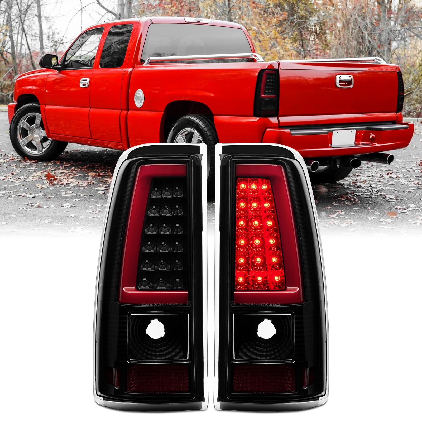 Red Tail Lights Taillights Assembly compatible with 2003 2004 2005 2006 Chevy Silverado 1500 2500 3500 Rear Brake Lamps w/Bulb & Harness, Factory Style