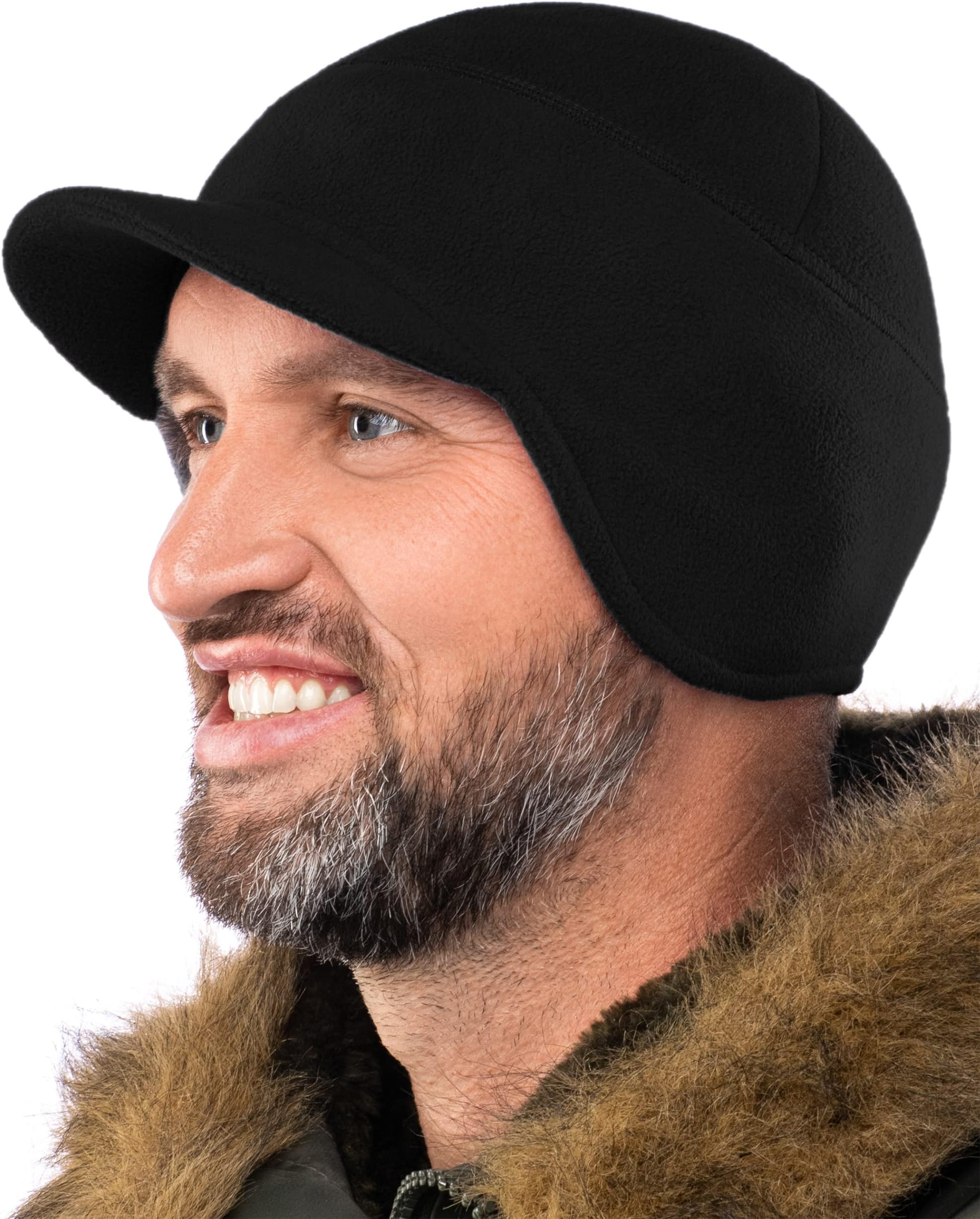 2SBR 2SABERS Fleece Winter Beanie with Visor - Men Women - Earflap Brim Skull Watch Cap Hat