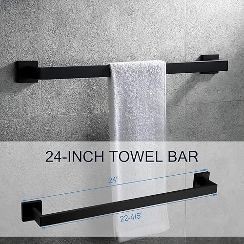 Miniatura 6 de VELIMAX Juego de 5 piezas de accesorios de baño de acero inoxidable de alta calidad, juego de toallero montado en la pared, negro mate, 24 pulgadas