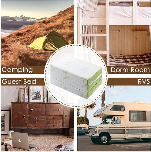 Miniatura 5 de Colchón plegable individual colchón de piso triple plegable de 4 pulgadas colchón portátil de espuma viscoelástica con funda lavable cama de