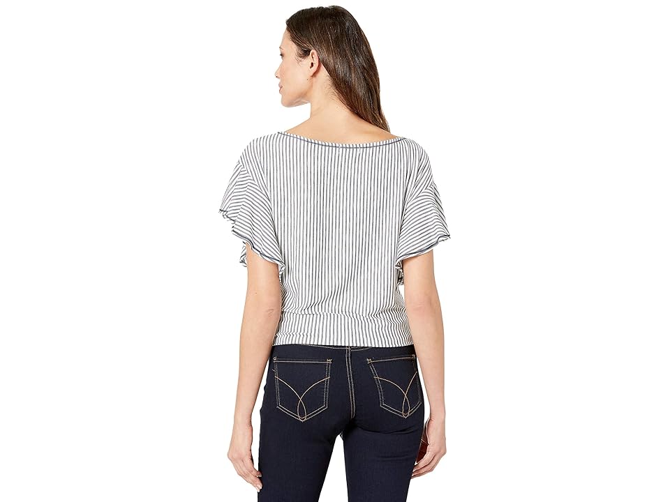 

MAXSTUDIO End On End Jersey Top (Ivory/Navy Dainty Stripe) Women's Blouse, Gray
