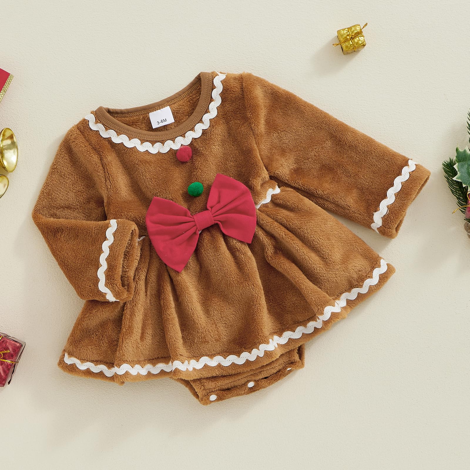 Vestido de Navidad de pan de jengibre recién nacido, vestido de forro polar, vestidos de Navidad, ropa de otoño e invierno