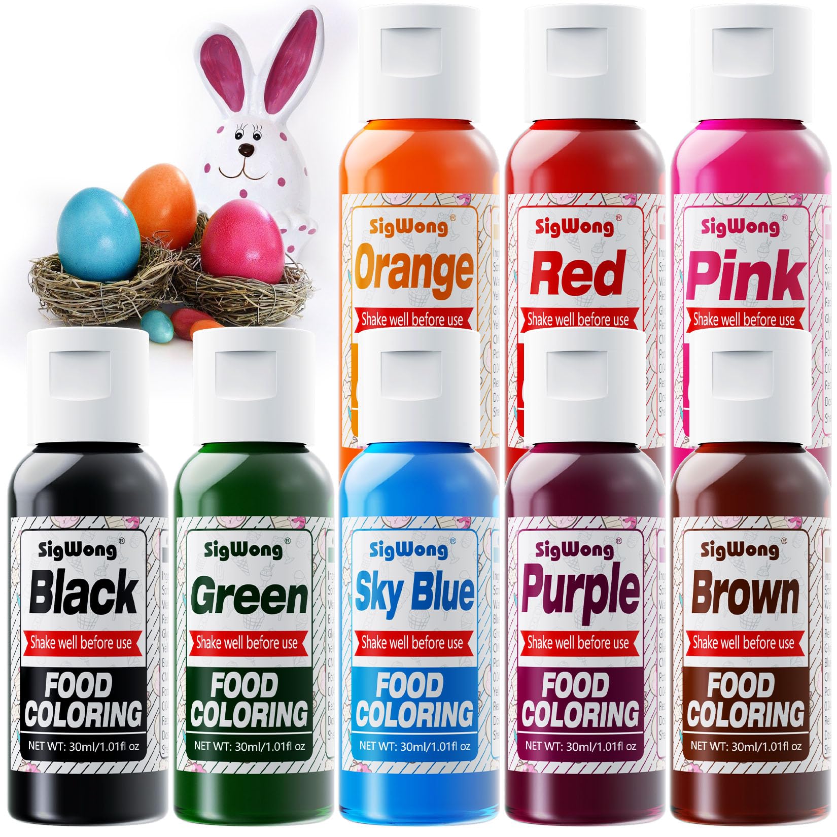 Food Coloring Set - 8 Colors Food Grade Vibrant Lasting Liquid Food Dyes for Dessert Decoration, Cake Decorating, Baking, Easter, Cooking, Slime Making Set - 1.01fl.oz (30 ml)/Bottles