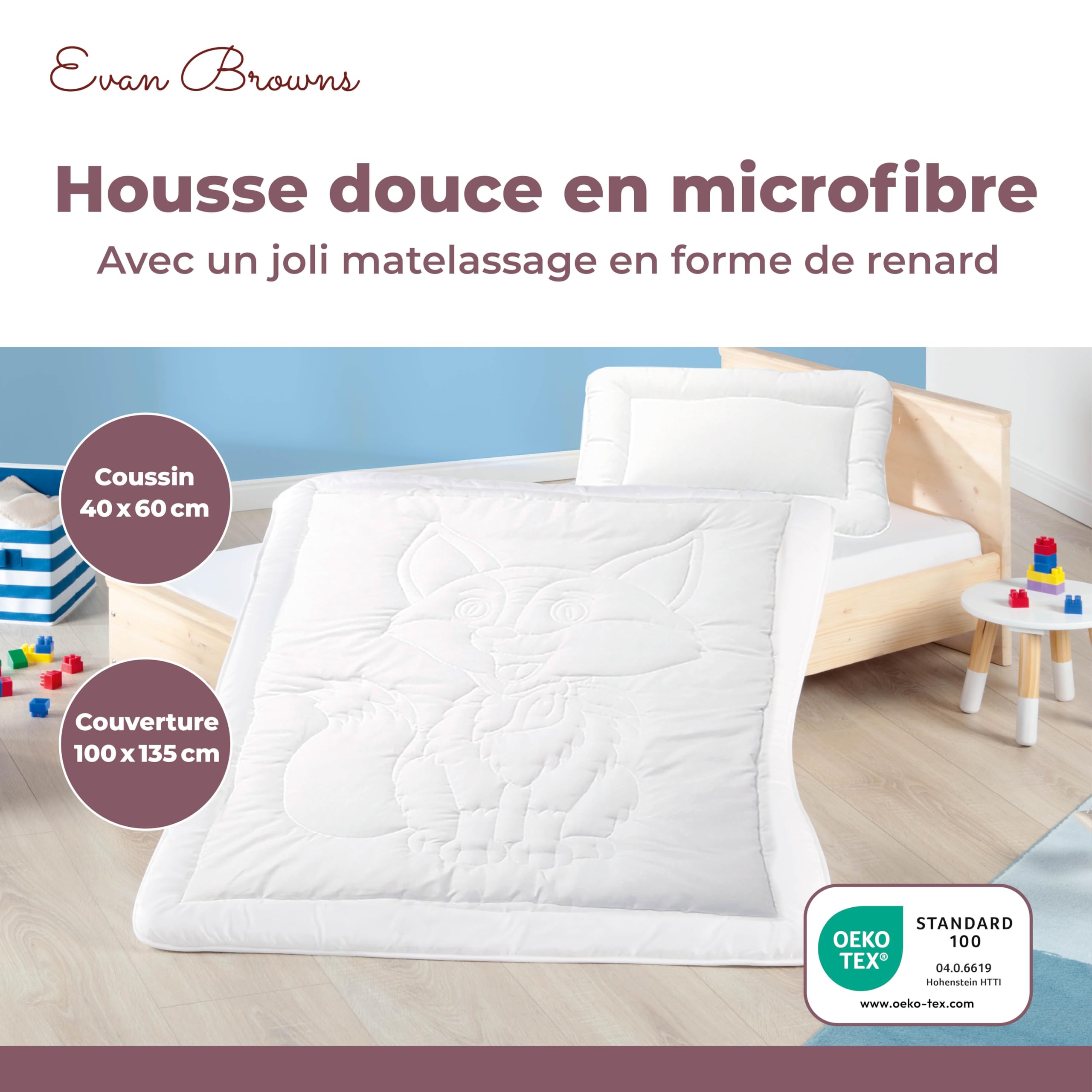 Set Couette Bébé 100x135 + Oreiller 40x60 – Couette Enfant Motif Renard – Couverture Lit Bébé Douce, Respirante et Lavable