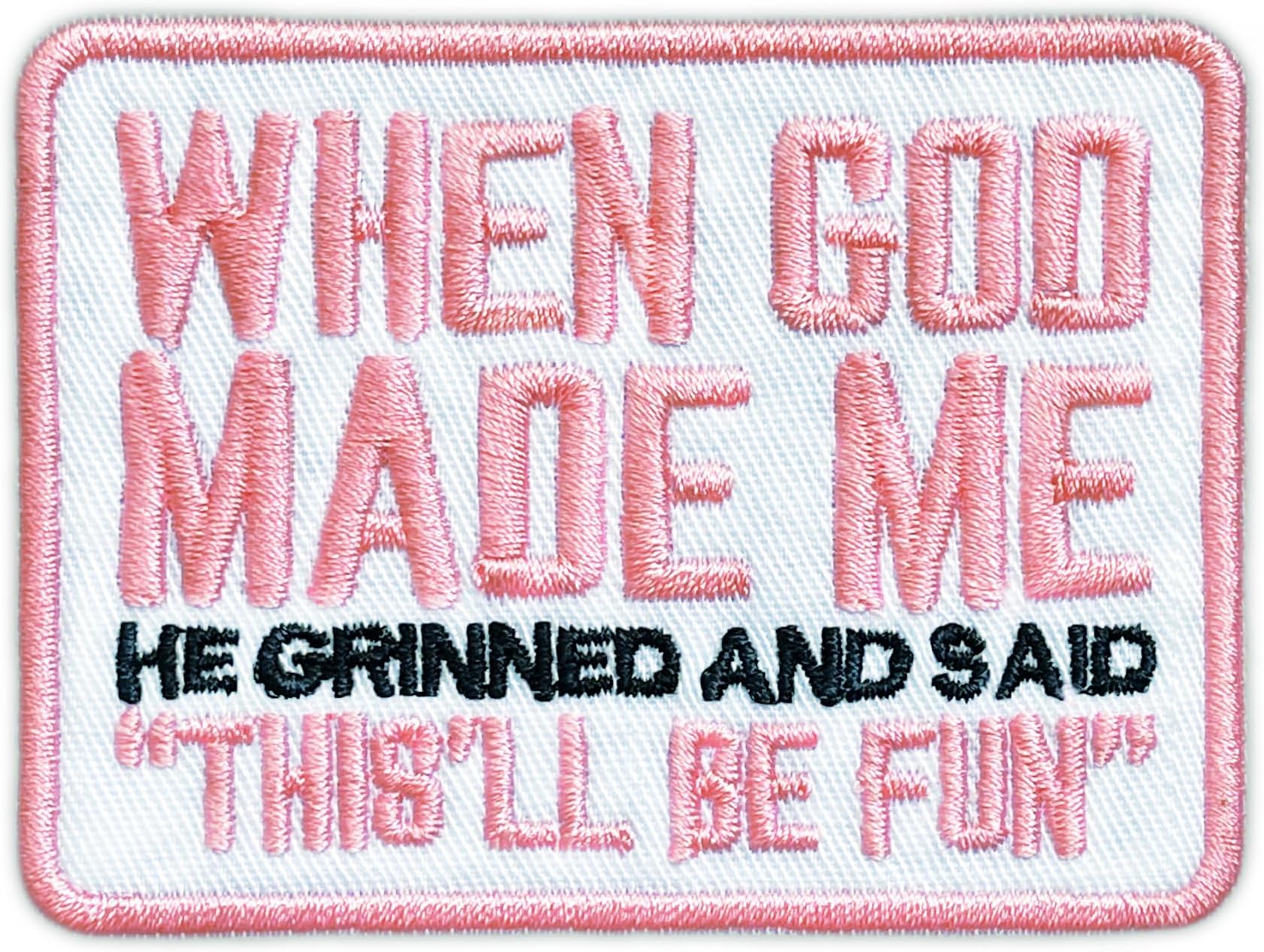 When God Made Me Embroidered Patch Pink Christian Bible Verse Applique Embroidery Patches Religious Faith Jesus Worship Iron On Sew On Patches For Clothes Jackets Hats Gifts For Women Men 3x2.2 Inches