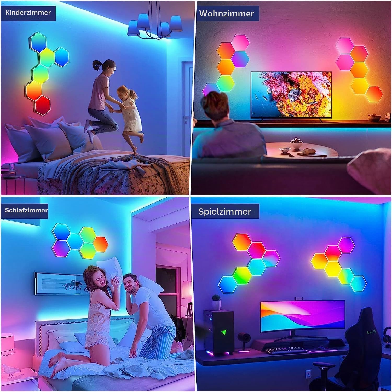 Hexagon LED Panel Große, Smart Home Gaming LED Sechseck Wandleuchte RGBIC Funktioniert mit Alexa Google Assistant, Sprach-/App-Steuerung, Musik-Sync, DIY Zimmer Deko für Gaming Wohnzimmer, 10 Paneele
