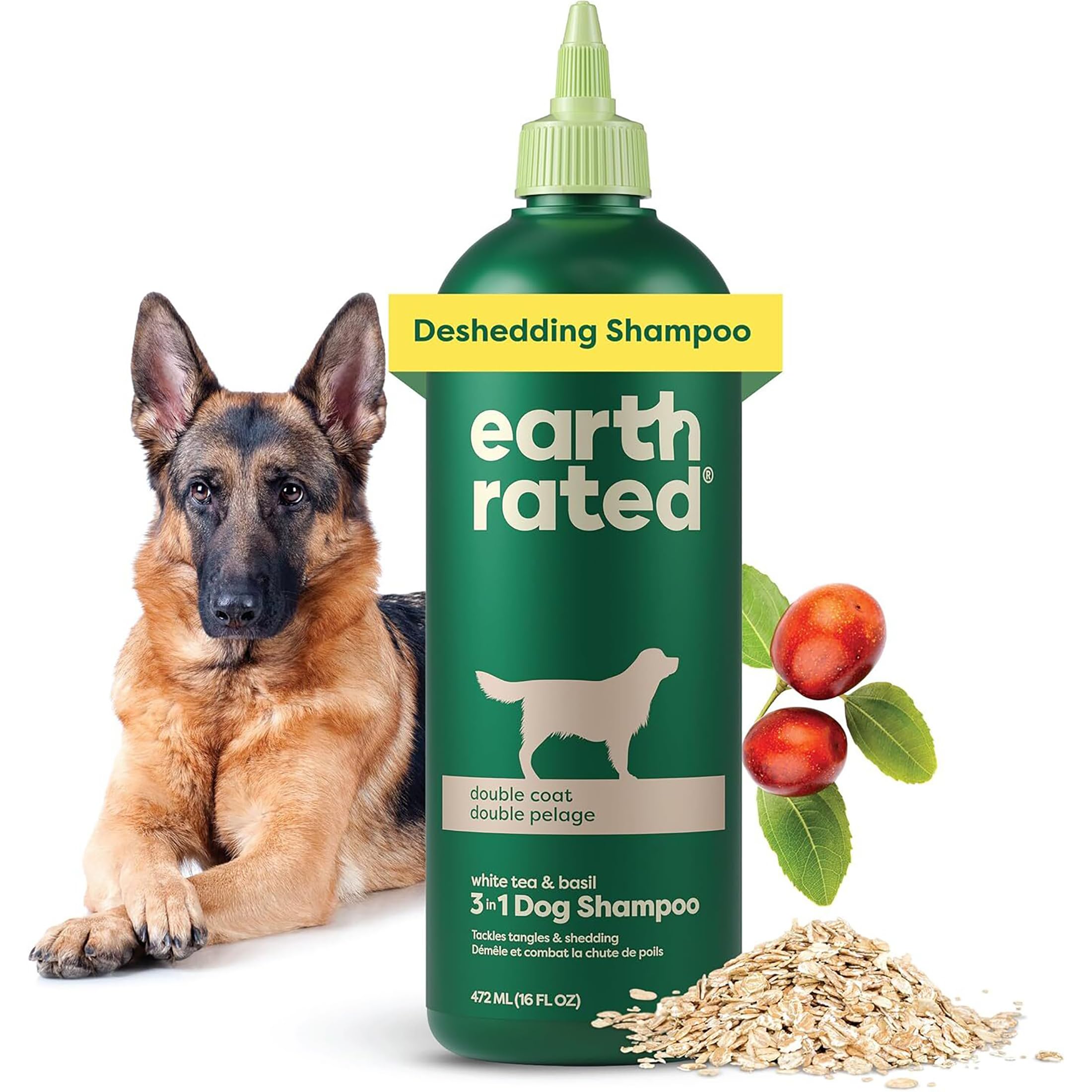 Earth Rated3-in-1 Deshedding Dog Shampoo and Conditioner, Deodorizing Oatmeal Shampoos for Dogs and Puppies, Great for Smelly Pets, White Tea and Basil Scent, 473 ml