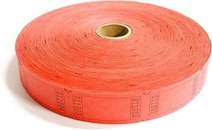 1 X 2000 Blank Red Single Roll Consecutively Numbered Raffle Tickets