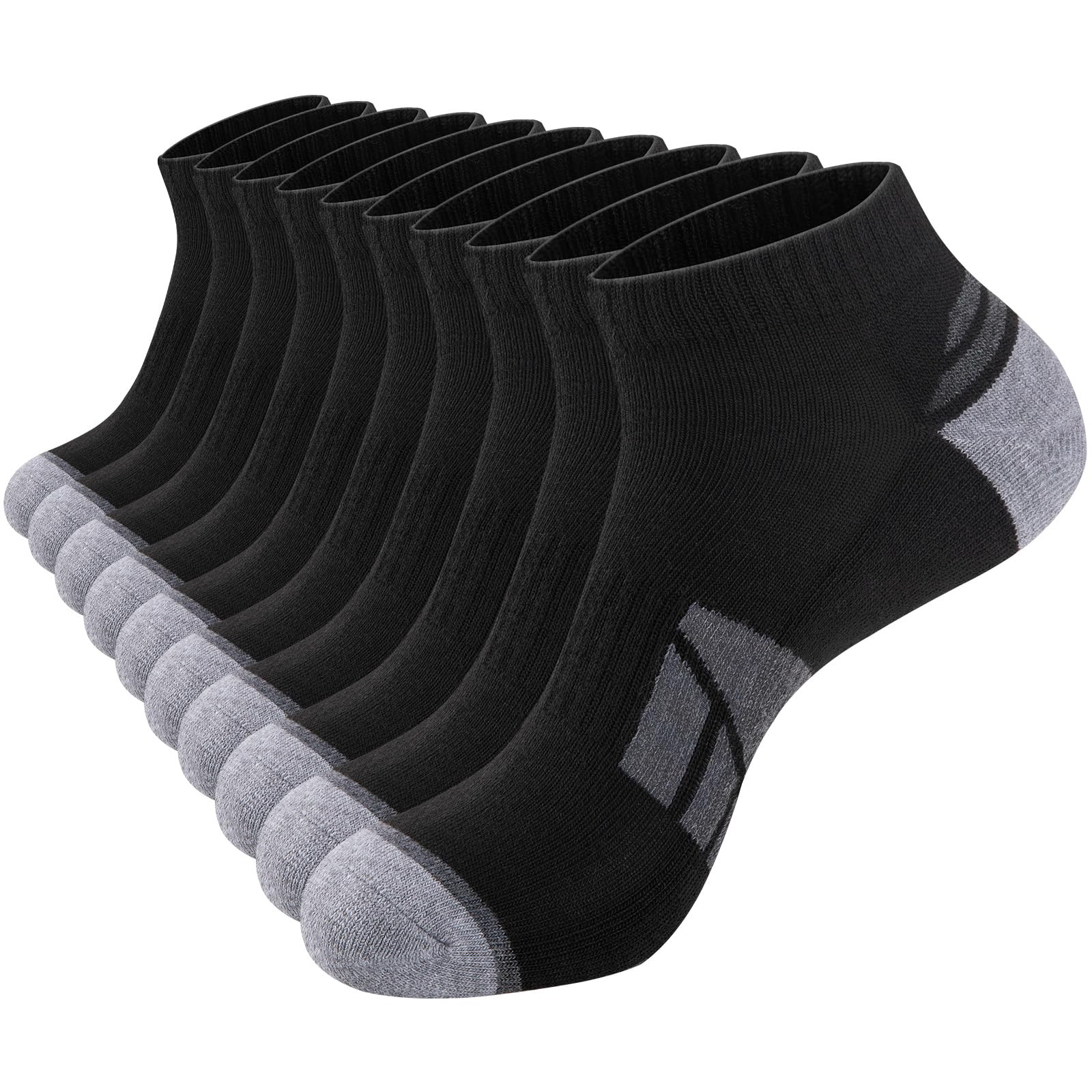 eallco 10 Pairs Mens Ankle Socks Low Cut Socks for Men Short Socks Size 10-13, 10 Pairs Black, One Size