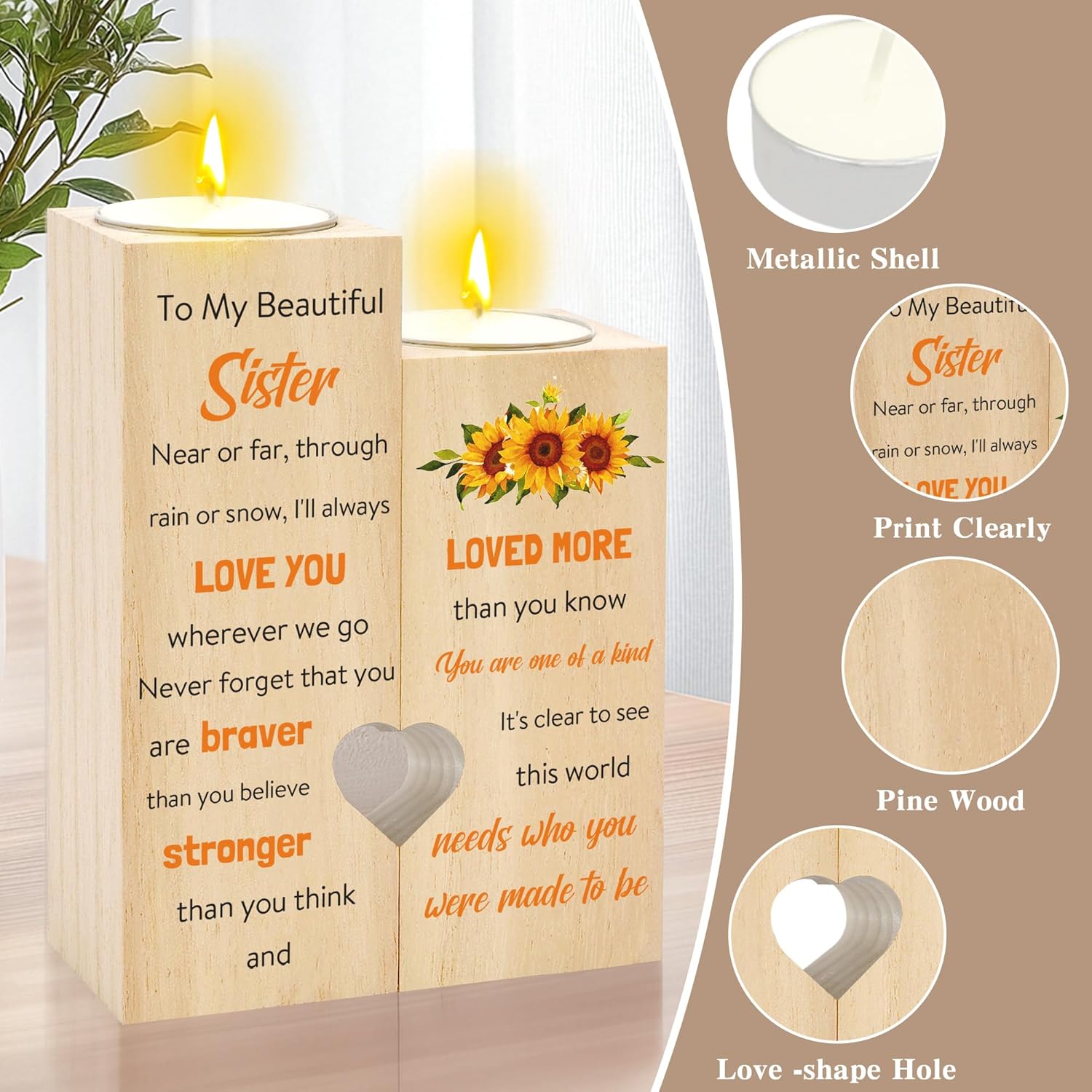 Sister Gifts - Sisters Birthday Gifts Ideas from Sis Sunflower Candle Holder Candlestick Christmas Mothers Day Valentine's Day Easter Graduation Gift for Sisters Adult Women Sis - Image 4