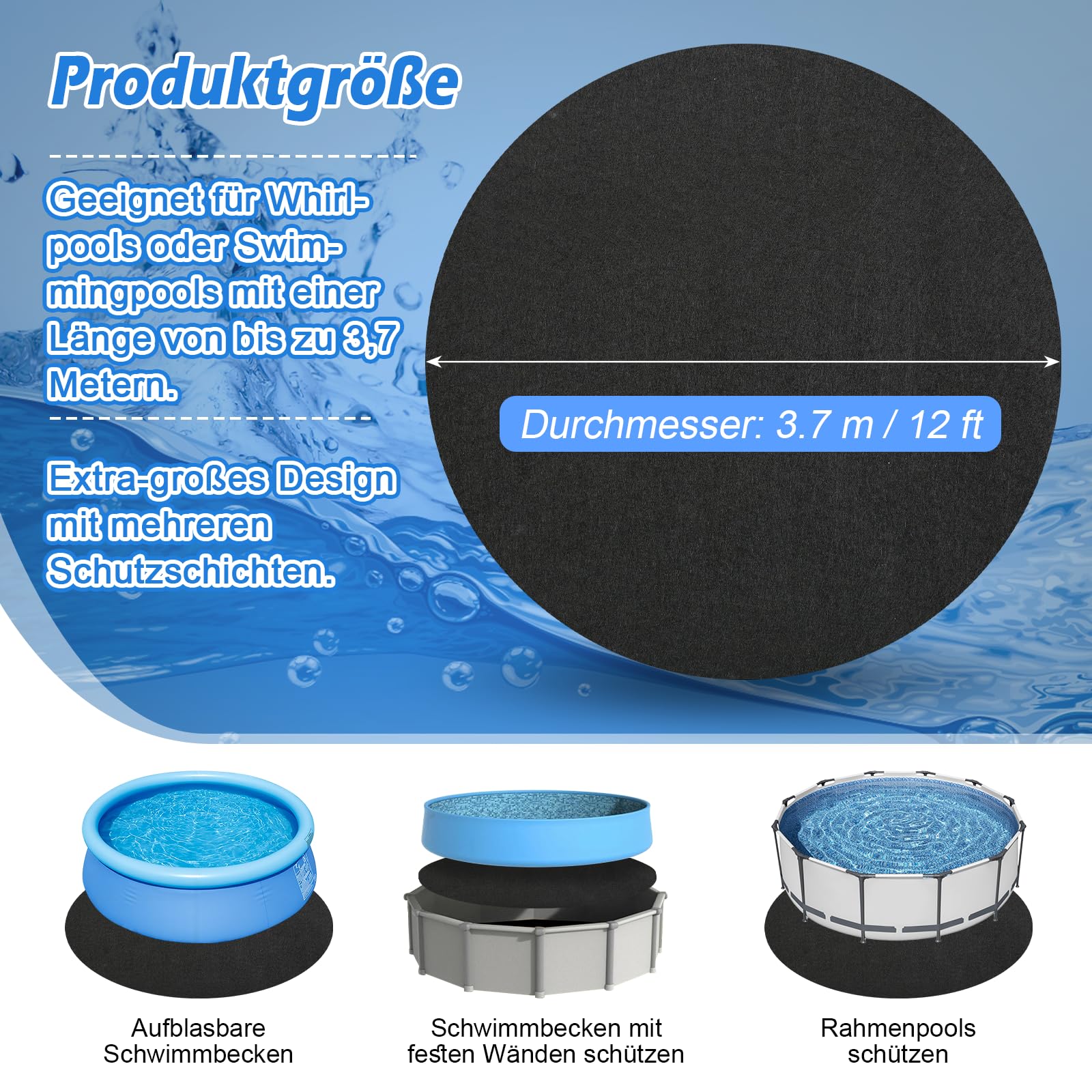 Pool Bodenplane, 3,7m/12ft Runde Poolunterlage, Pool-Bodenmatte