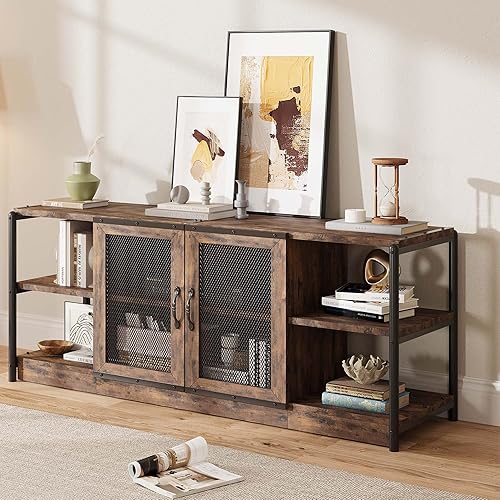 IDEALHOUSE Farmhouse TV Stand for 65/75 inches TVs, Entertainment Center with Storage Cabinet, Industrial TV Media Console Cabinet Table, Media Furniture for Living Room, Vintage