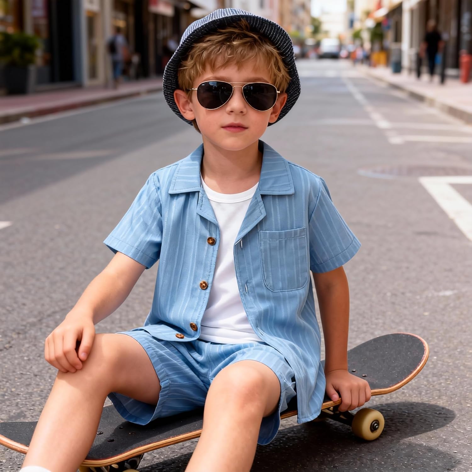 Kid Toddler Boy Clothes Short Sleeve Button-Down Shirt+Shorts+White Vest Summer Clothing Set 2-12 Years - Image 2