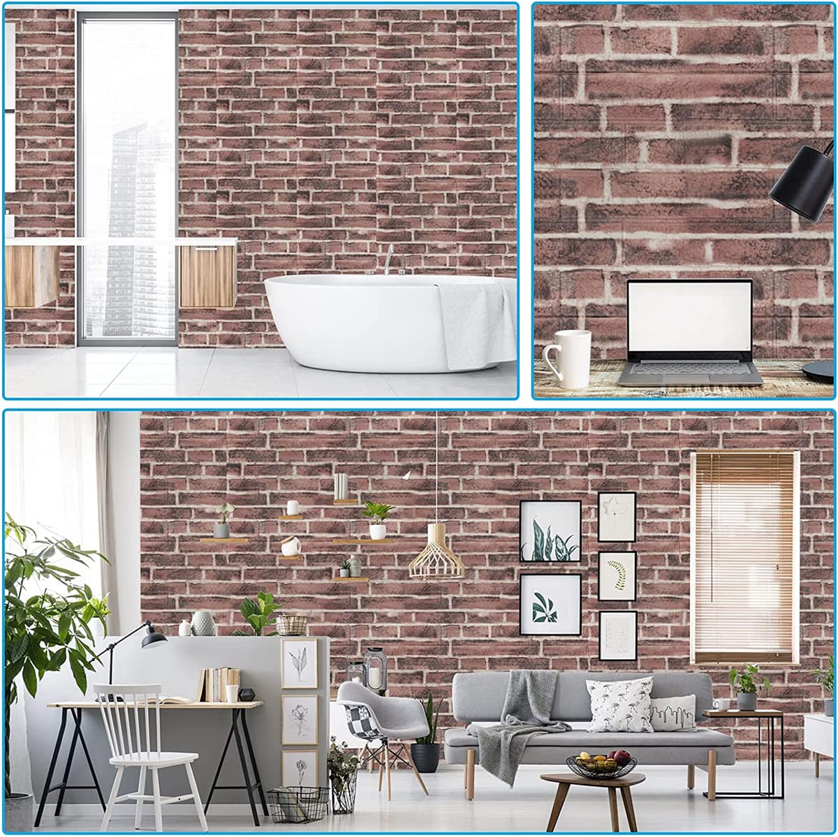 10Pcs Stickers Muraux 3D Brique,35 x 38cm Papier Peint Briques Rétro,Effet Pierre,Papier Peint Mousse PE Imperméable,DIY Auto-Adhésif Autocollants la Maison Chambre, Salon (Rouge)