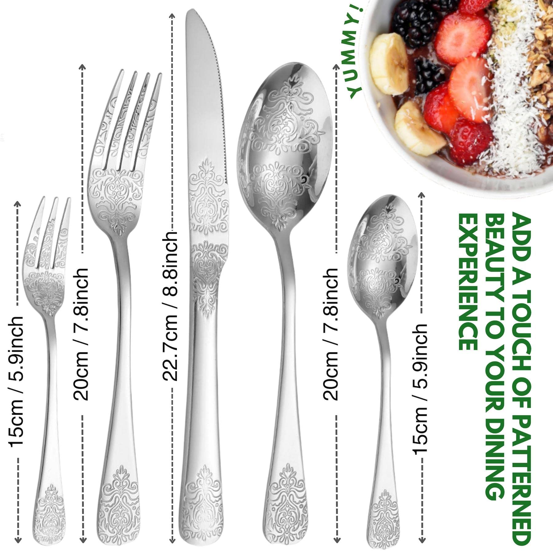 Vilihkc Unique engraved pattern design Silverware Set,20 Piece Stainless Steel Flatware Set, Kitchen Utensil Set Service for 4,Tableware Cutlery Set for Home and Restaurant,Dishwasher Safe