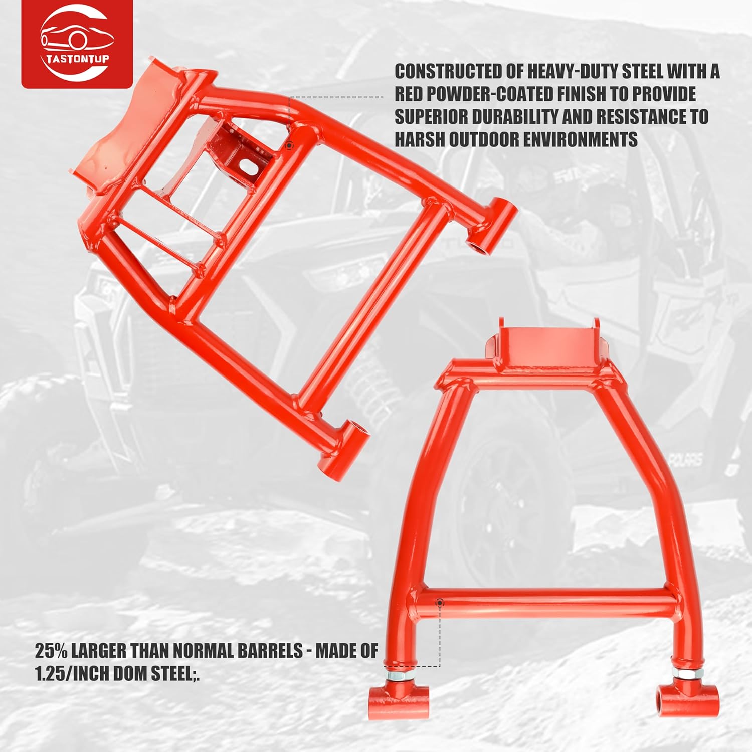 Red Rear Upper & Lower A-Arms for Polaris Ranger XP 900 / XP 1000 / XP 570 & Diesel, Heavy-Duty 1.25" Tubular Suspension Arms, High Clearance & Adjustable Camber, Fits 2013–2019 Ranger & Crew