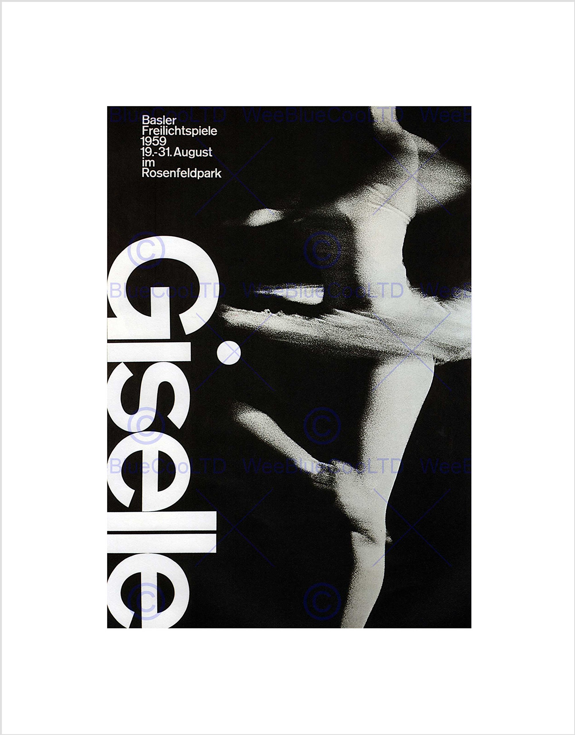 Wee Blue Coo ADVERT CULTURAL BALLET DANCE GISELLE SWITZERLAND BASLE FRAMED ART PRINT B12X4350