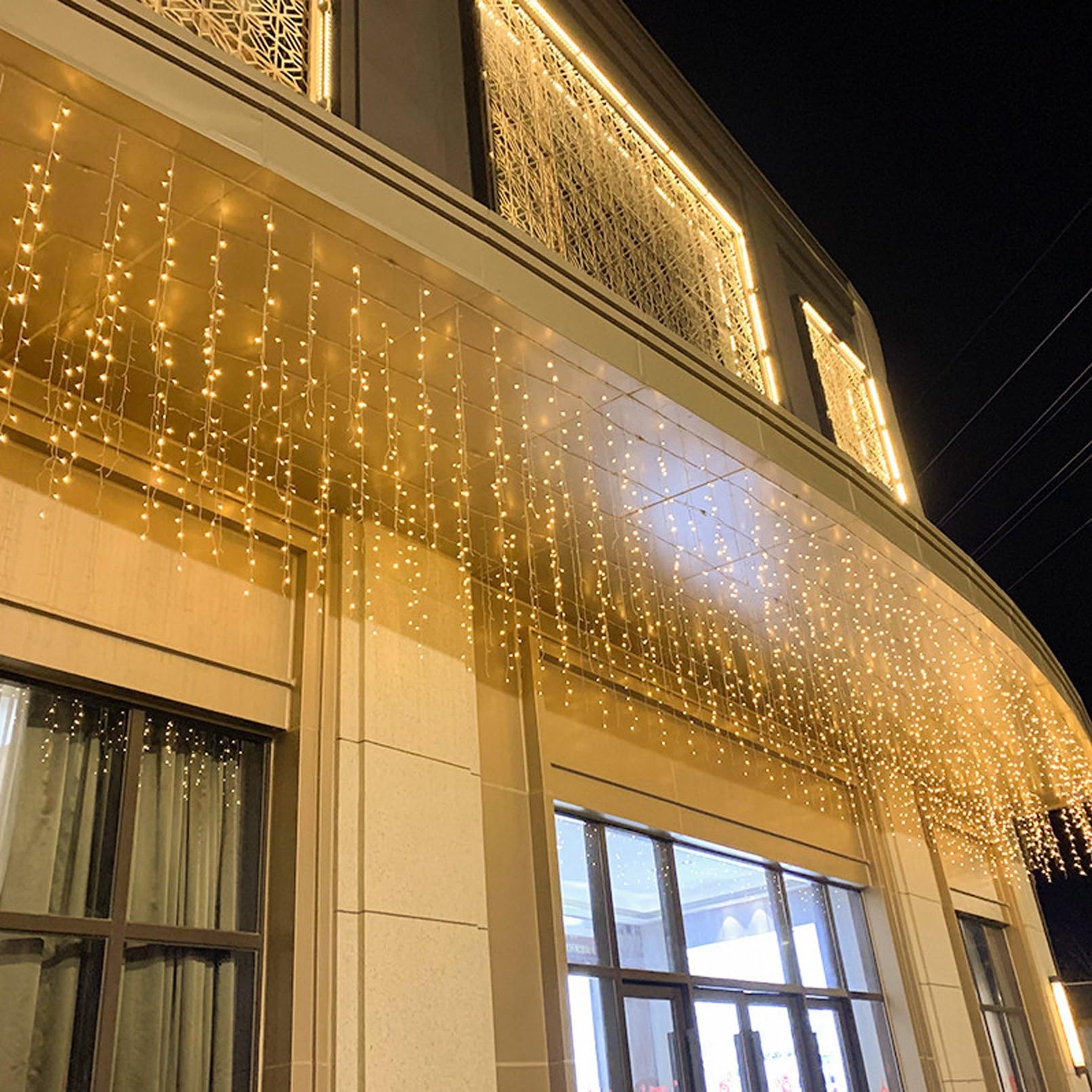 FATONESA LED Icicle Christmas Lights, 16.4FT 112 LEDs Extendable Curtain 8 Modes Twinkle Novelty Christmas Long Window Dangling Fairy String Lights Outdoor Indoor, Warn White, 5M04