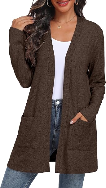 QIXING Womens Sweater Cardigan Open Front Lightweight Cardigan Long Sleeve Cardigans with Pockets