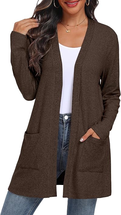 Qixing Women's Sweater Cardigan Open Front Lightweight Cardigan Long Sleeve Cardigans with Pockets