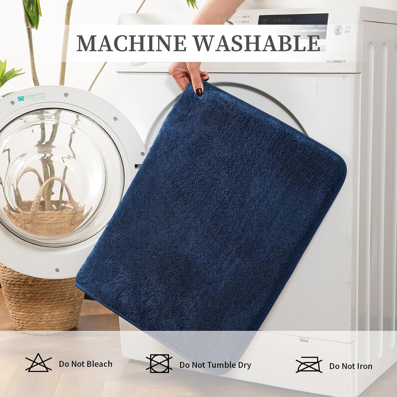 Memory Foam Bathroom Rugs Sets 2 Piece - 0.87" Thick Soft Towel-Like Absorbent Bath Mat Set, Non Slip Machine Washable Bath Rugs Carpet for Bathroom Floor, Tub and Shower (32"x20"+24"x17", Dark Blue)