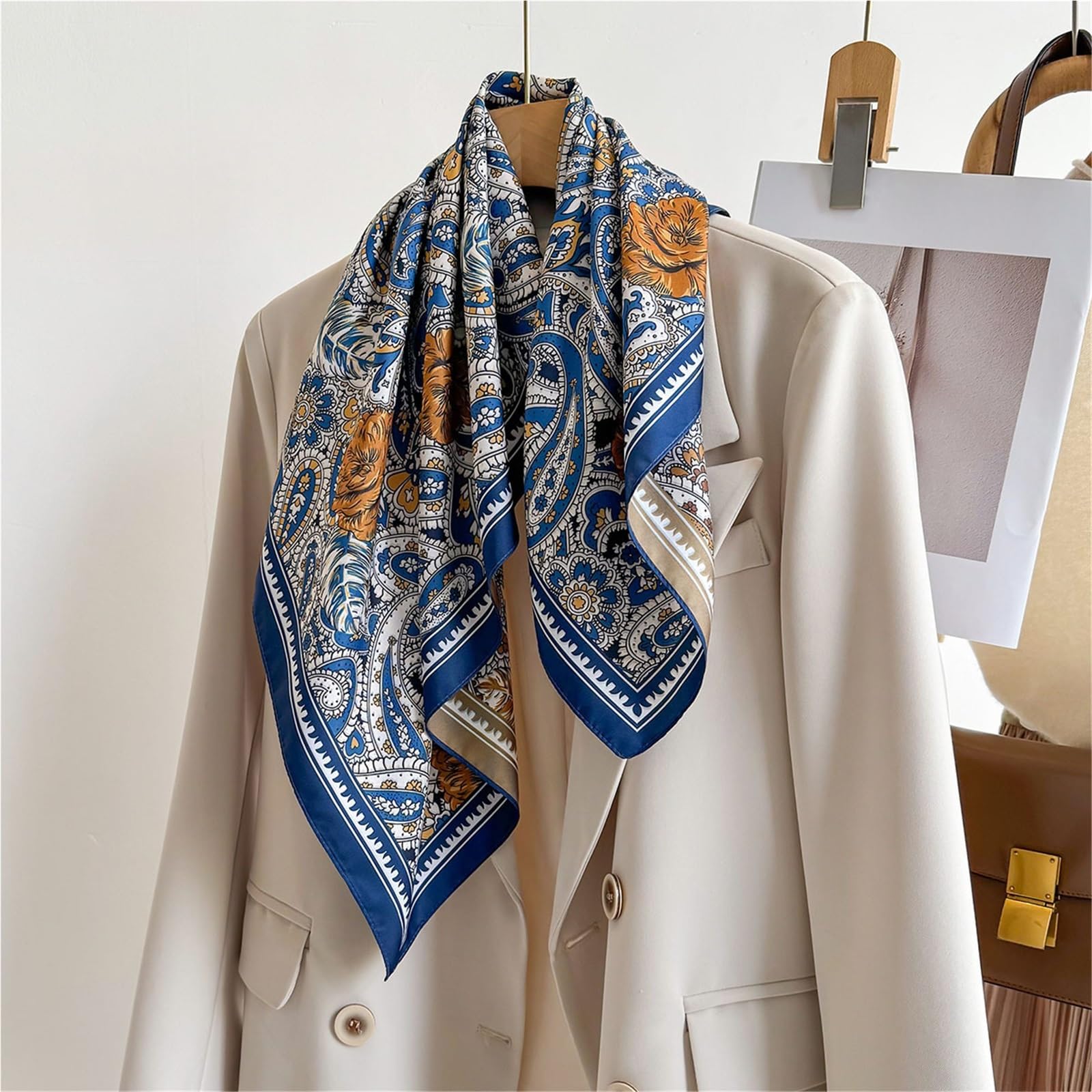 Bufanda de Seda for Mujer, 1 Uds., Bufanda Cuadrada de Seda de imitación, pañuelo con Estampado de Doble Cara, Diademas, chales