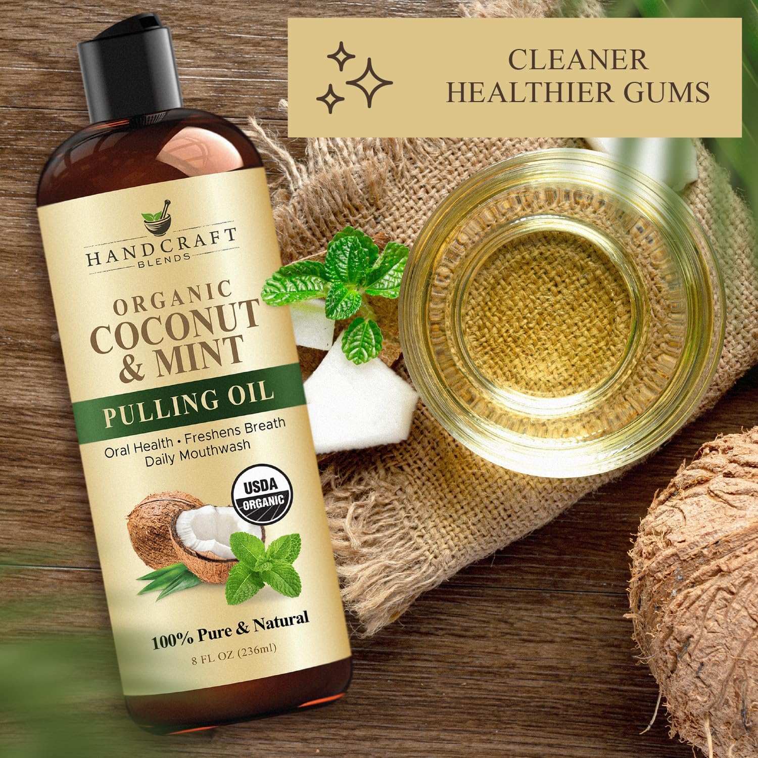 Handcraft Blends Coconut Oil Pulling for Teeth and Gums with Peppermint Oil - Organic Coconut Oil Pulling Oil Mouthwash for Fresh Breath, Oral Health and Cleaner Teeth and Gums - 8 Fl oz