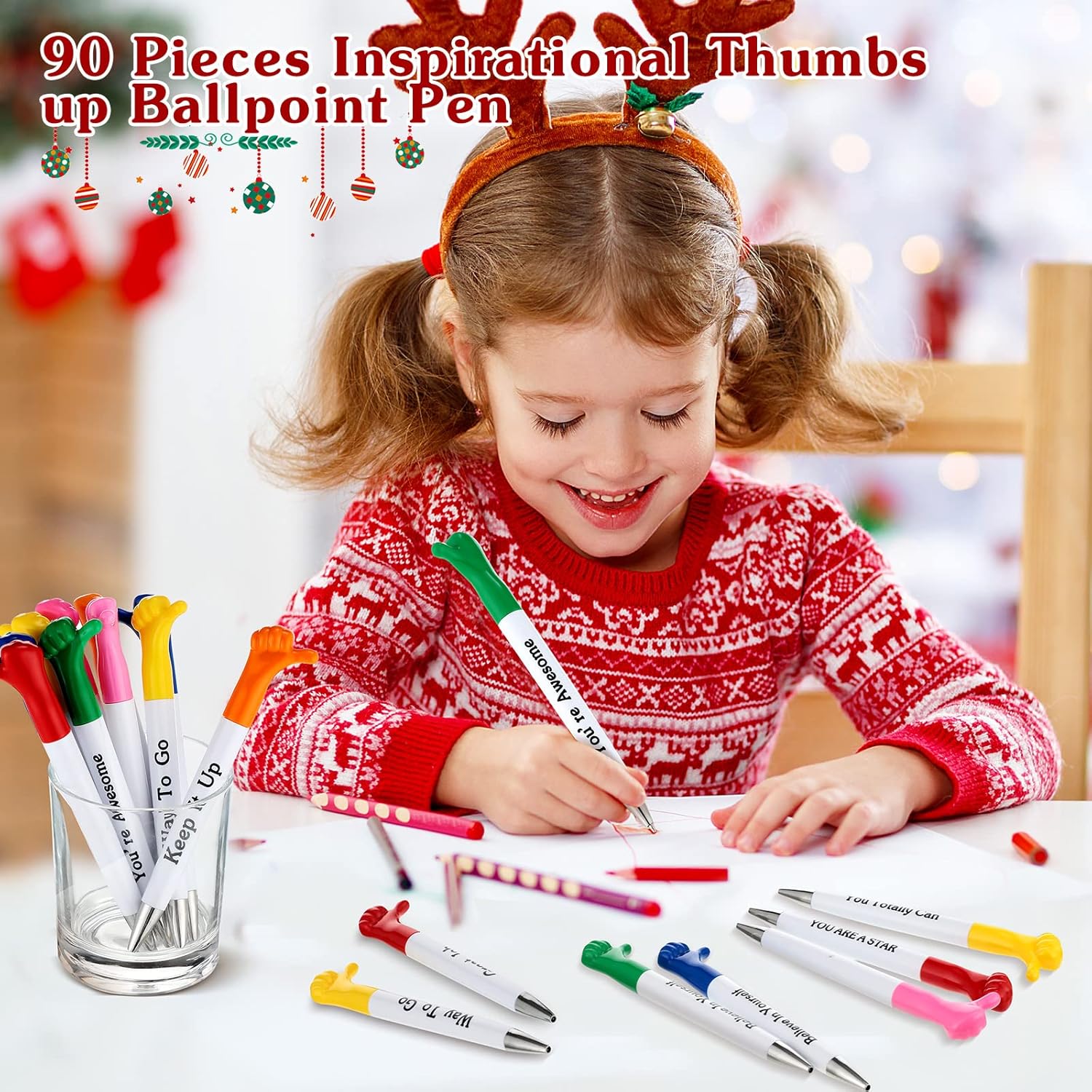 Woanger 90 Pieces Thumbs up Pens Thank You Inspirational Quotes Graduation Gifts Bulk Employee Appreciation Motivational Ballpoint Pen for Student Teacher Nurse Coworker Present