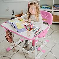 Vista 4 de Mount-It! Juego de escritorio y silla para niños, altura ajustable resistente, escritorio para niñas, escritorio de estudio y sillas para niños