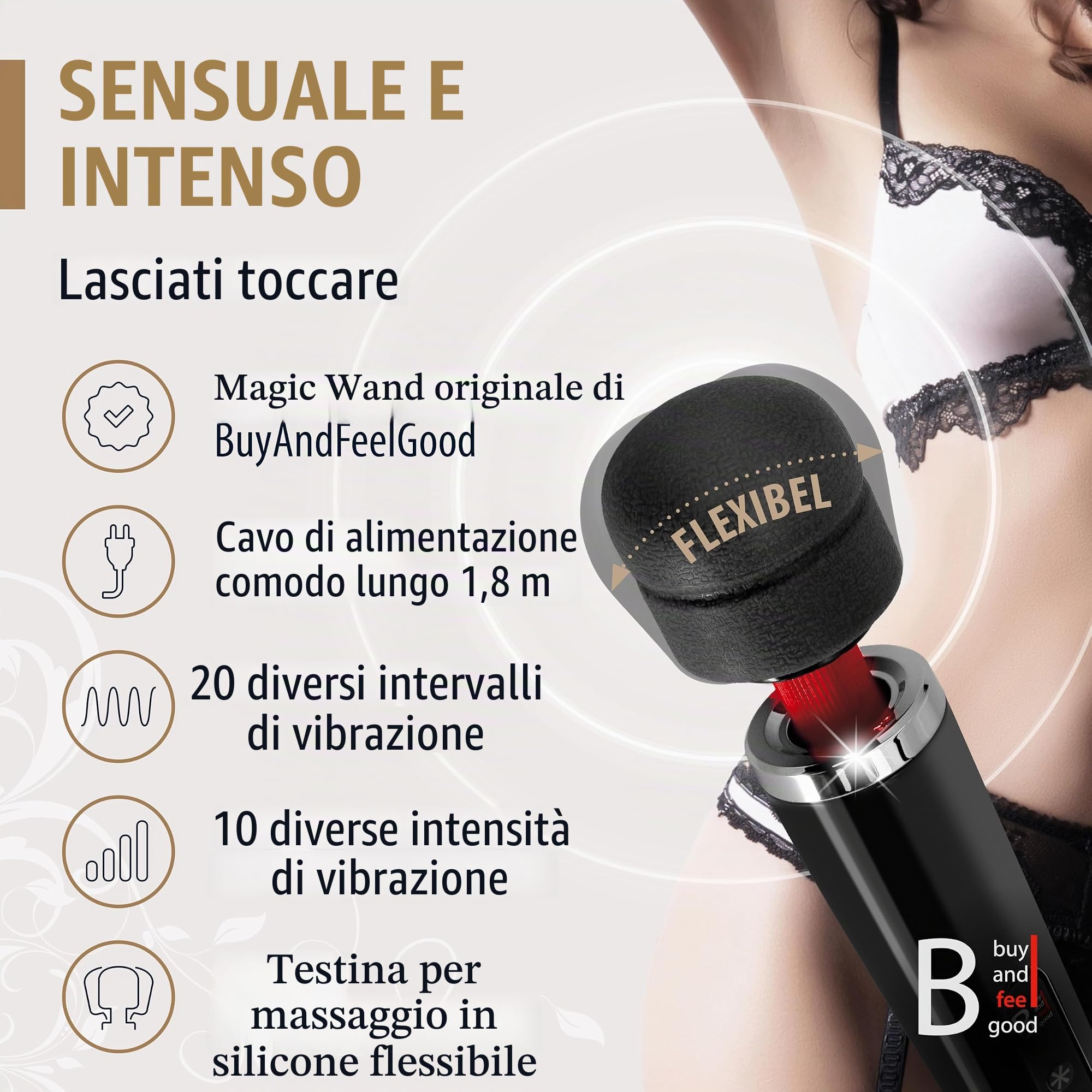 L'ORIGINALE di "BuyAndFeelGood" massaggiatore vibratori a bacchetta magica con 20 Vario/10 Velocità - Vibratore clitorideo per Lei con Stimolazione del Clitoride - Nero